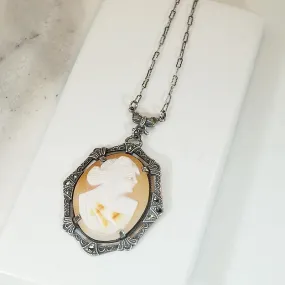 Classic Cameo in Deco Silver & Marcasite Necklace