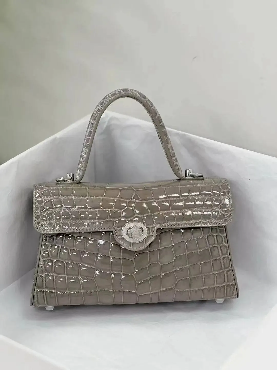 Crocodile Leather Top Handle Cross Body Bag Mini Multi Color