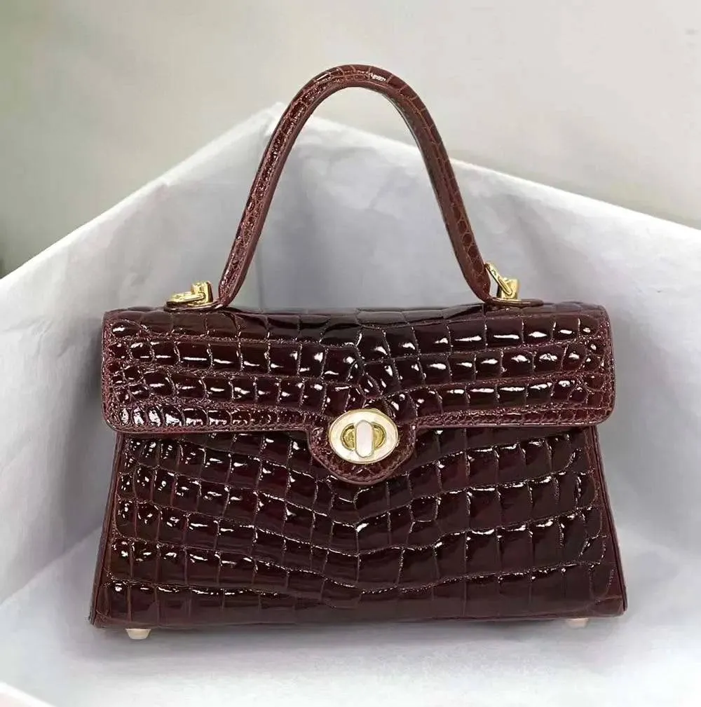 Crocodile Leather Top Handle Cross Body Bag Mini Multi Color