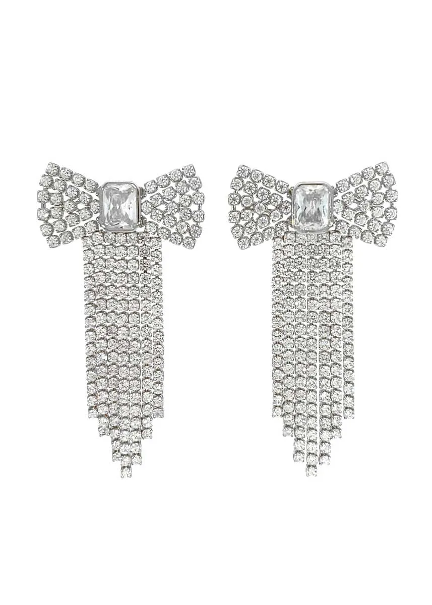 Crystal Bow Earrings - Silver