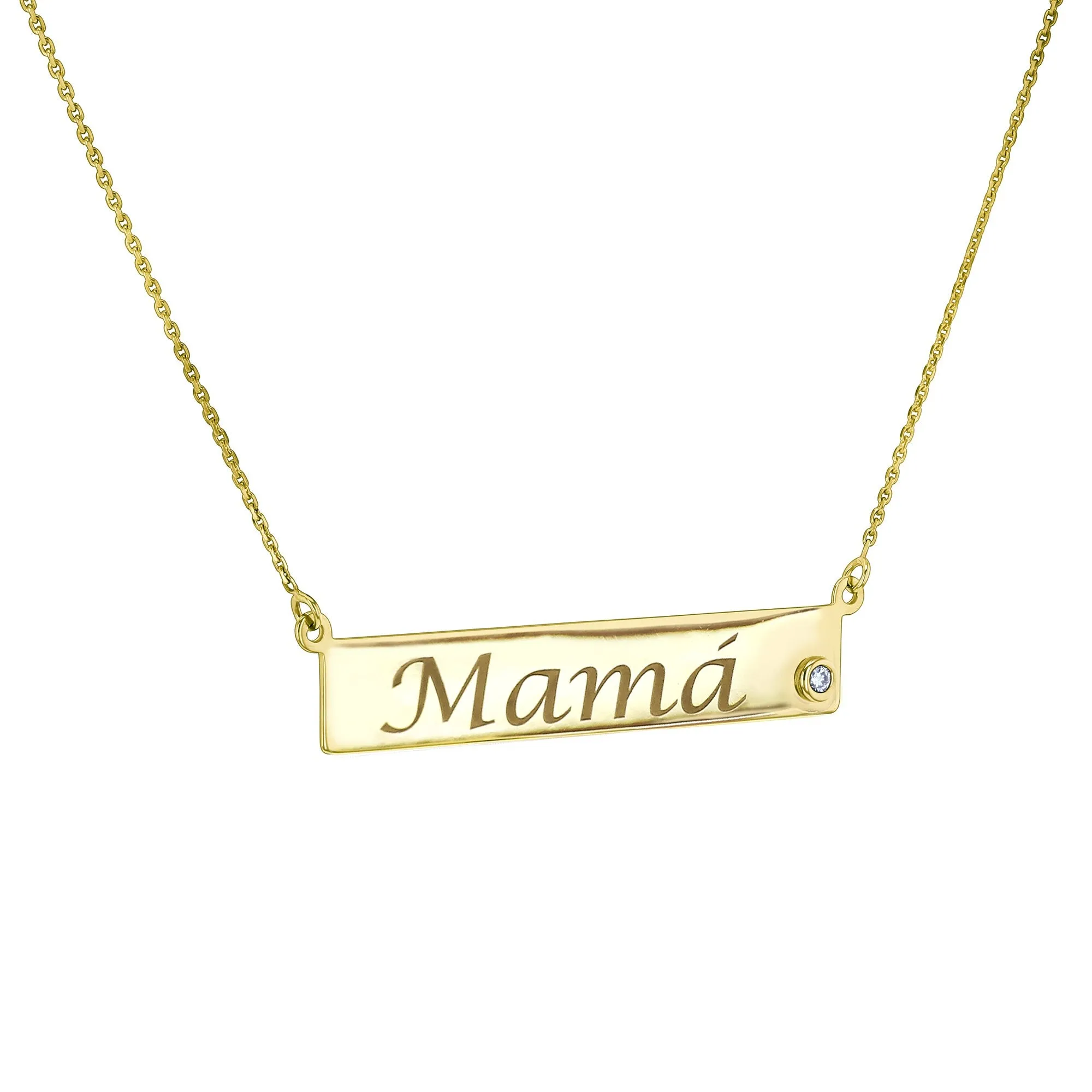 Custom Diamond Accented Gold Name Plate Necklace