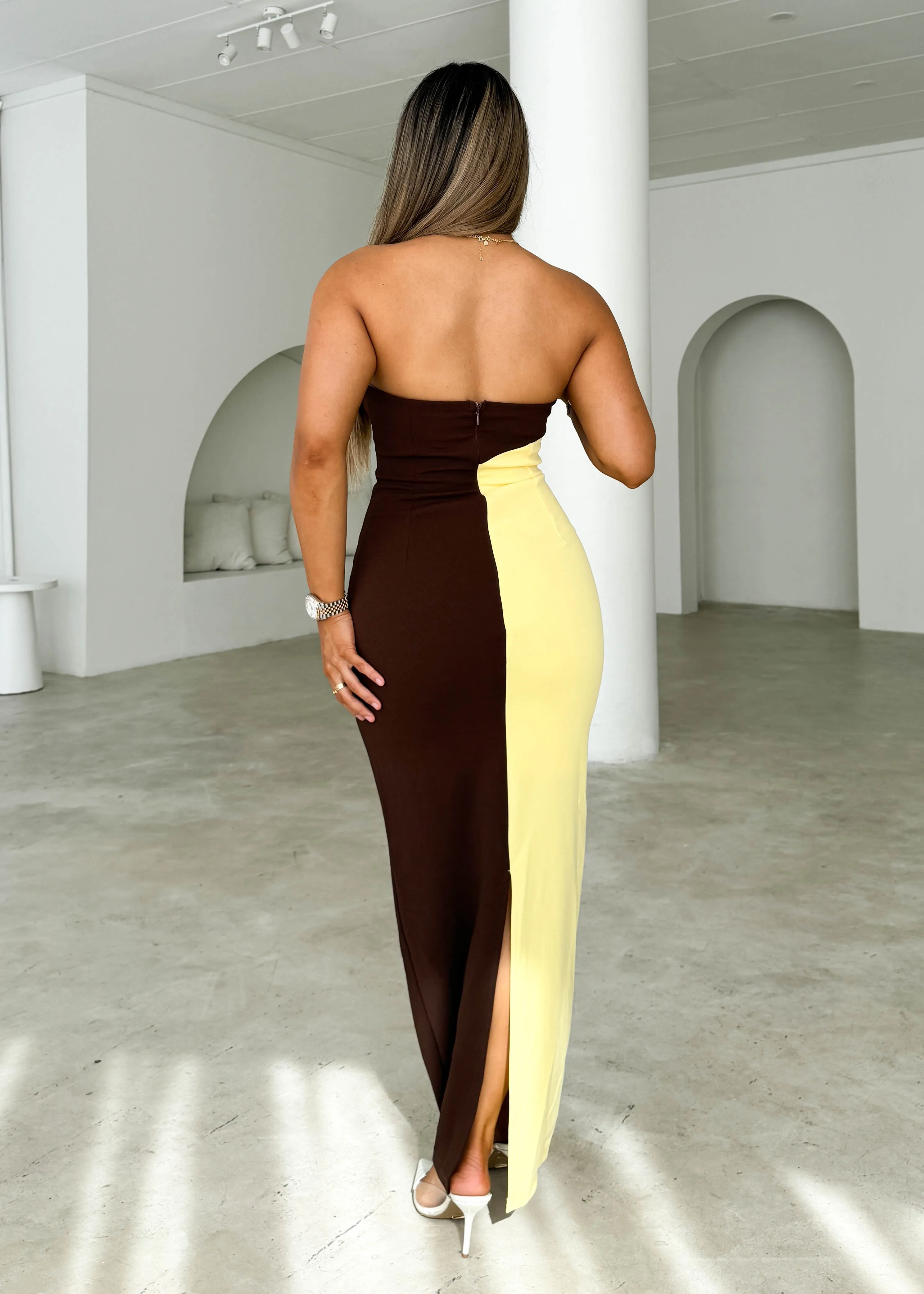 Dahlor Strapless Maxi Dress - Lemon Splice