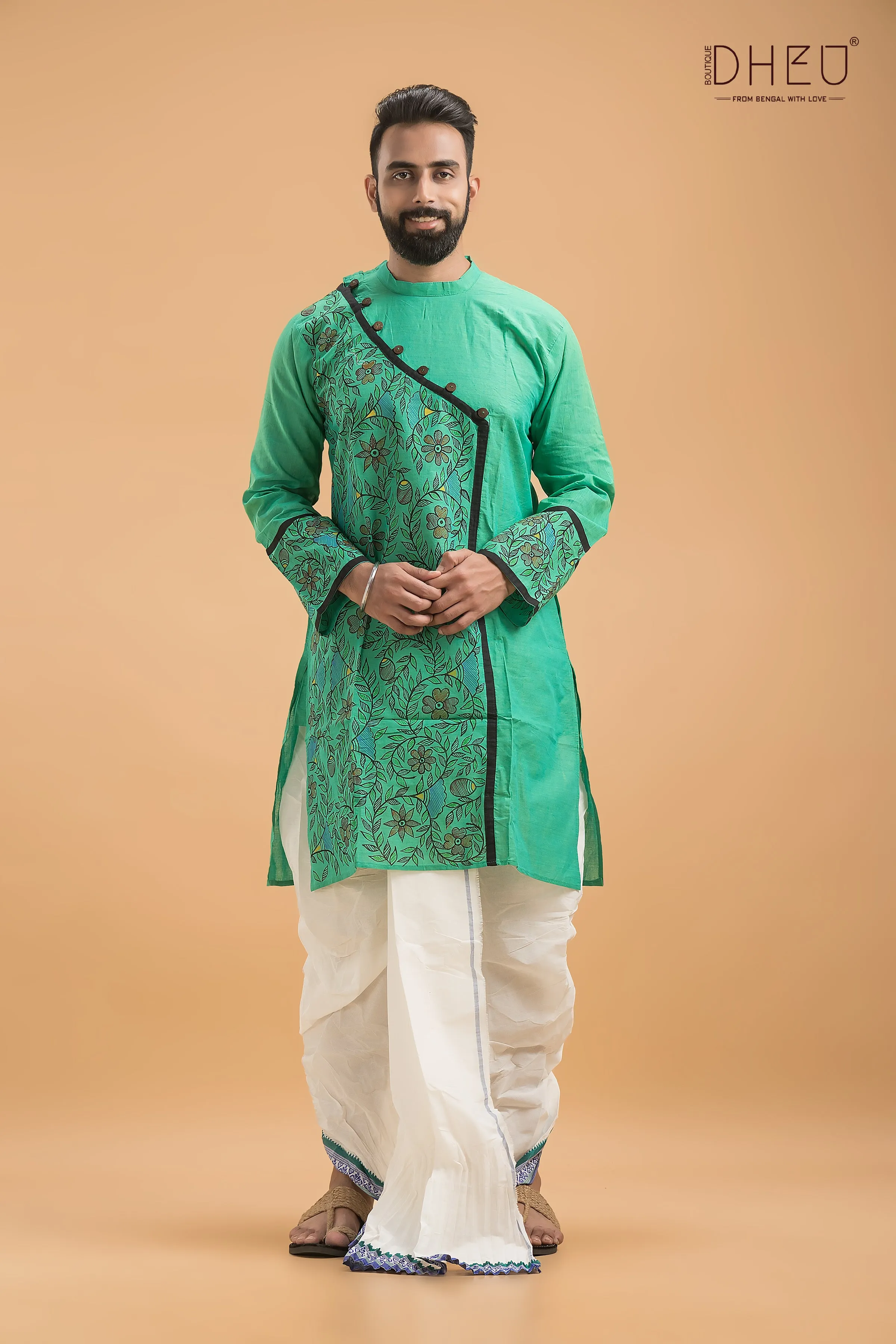 Designer Handprinted Kurta Dhoti(Optional) Set