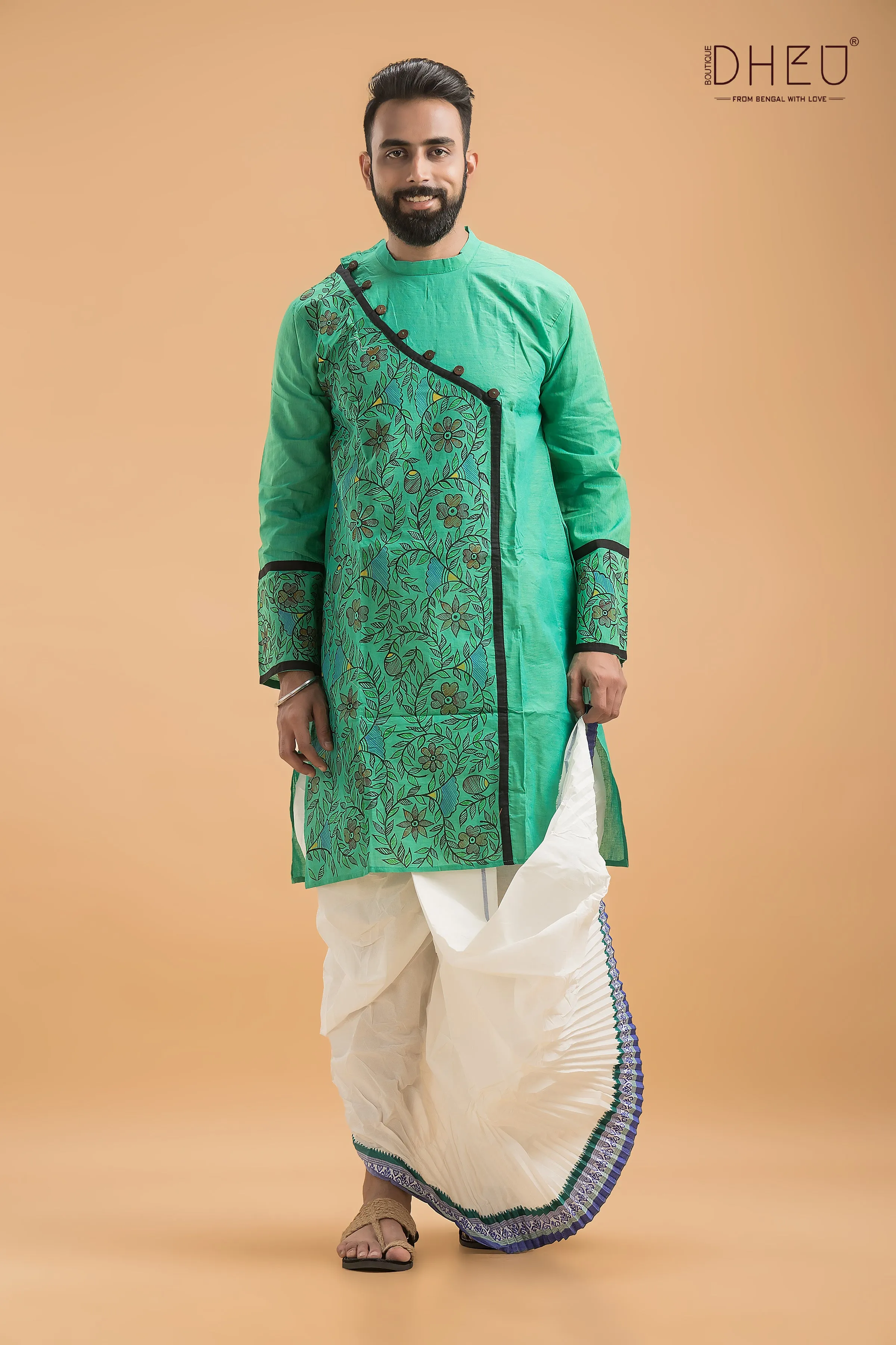 Designer Handprinted Kurta Dhoti(Optional) Set