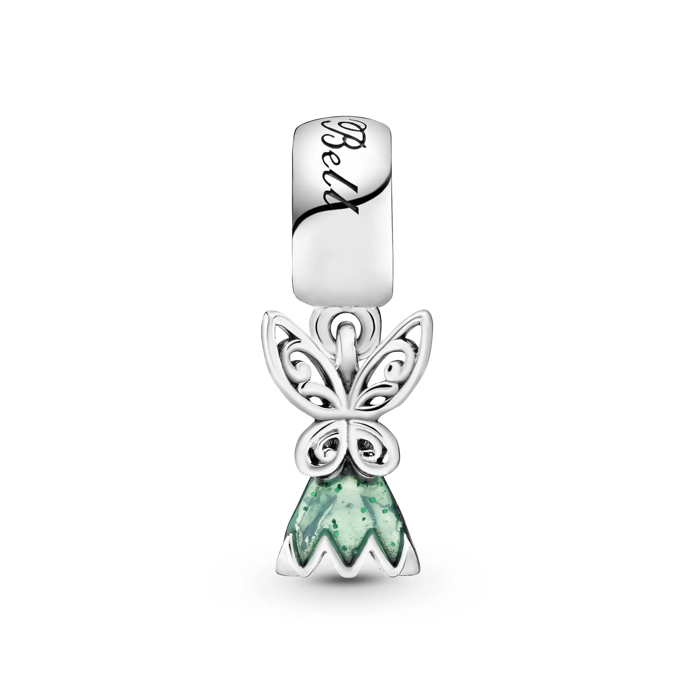 Disney Tinker Bell silver dangle with green enamel