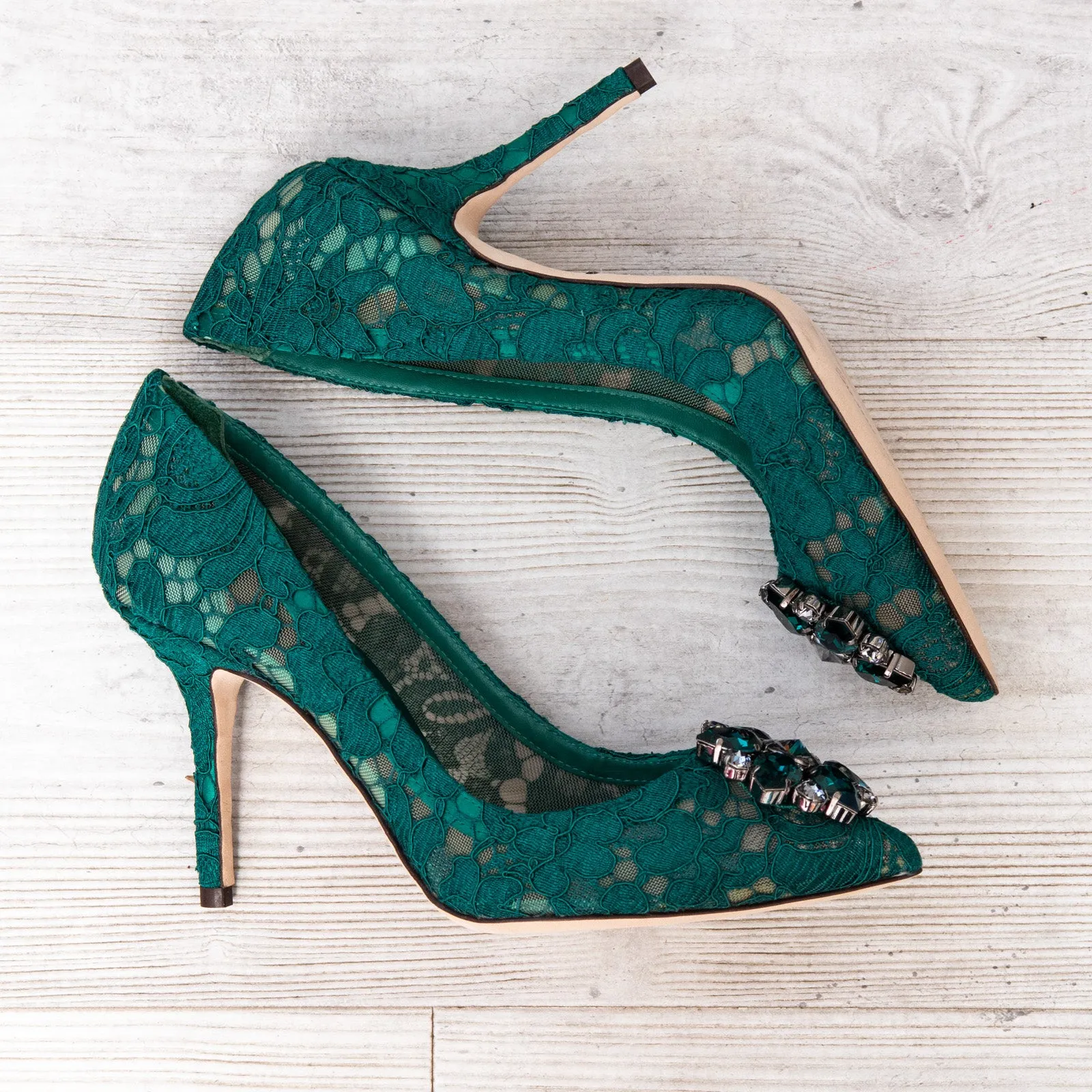 Dolce And Gabbana Green Lace Rainbow Pumps Size 37