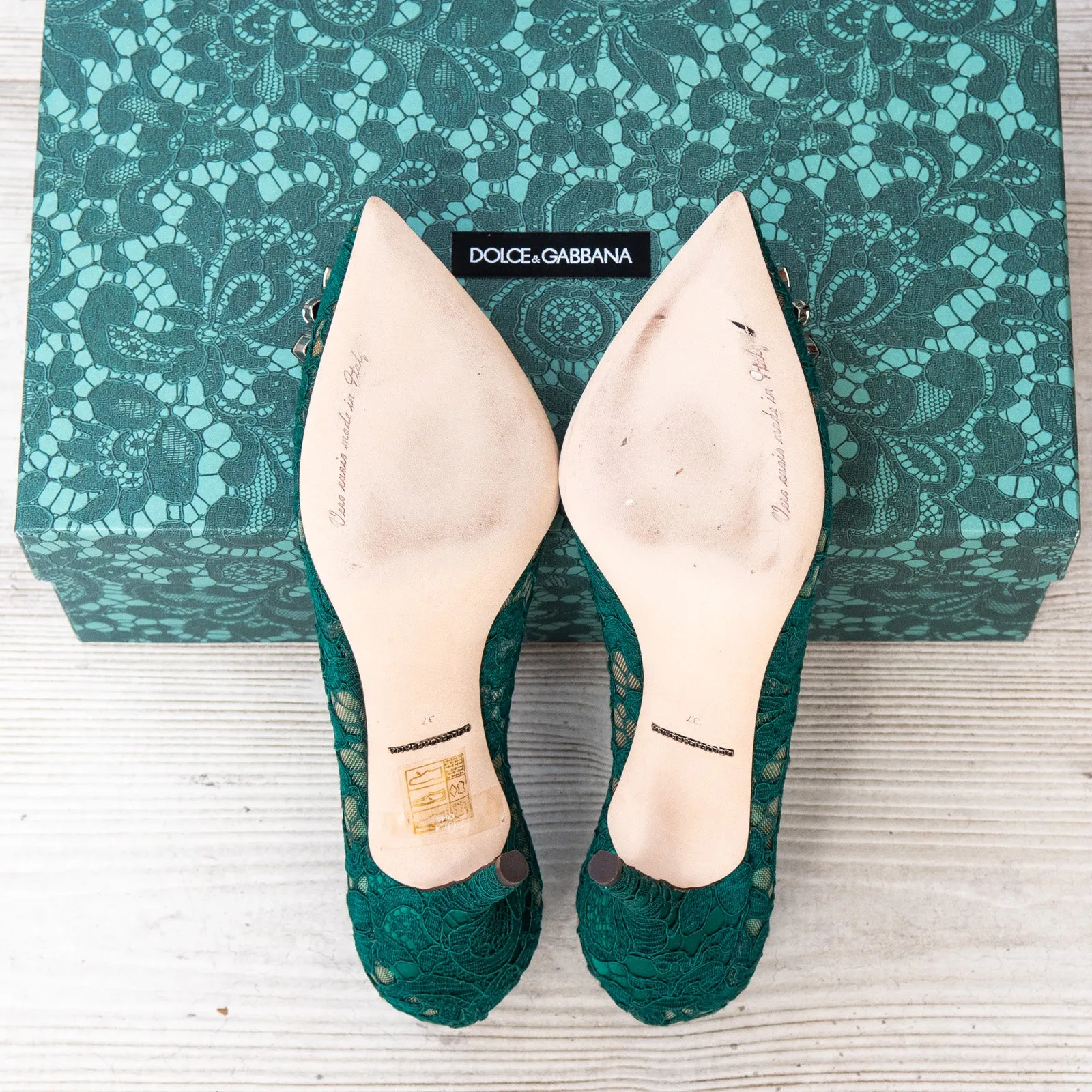 Dolce And Gabbana Green Lace Rainbow Pumps Size 37