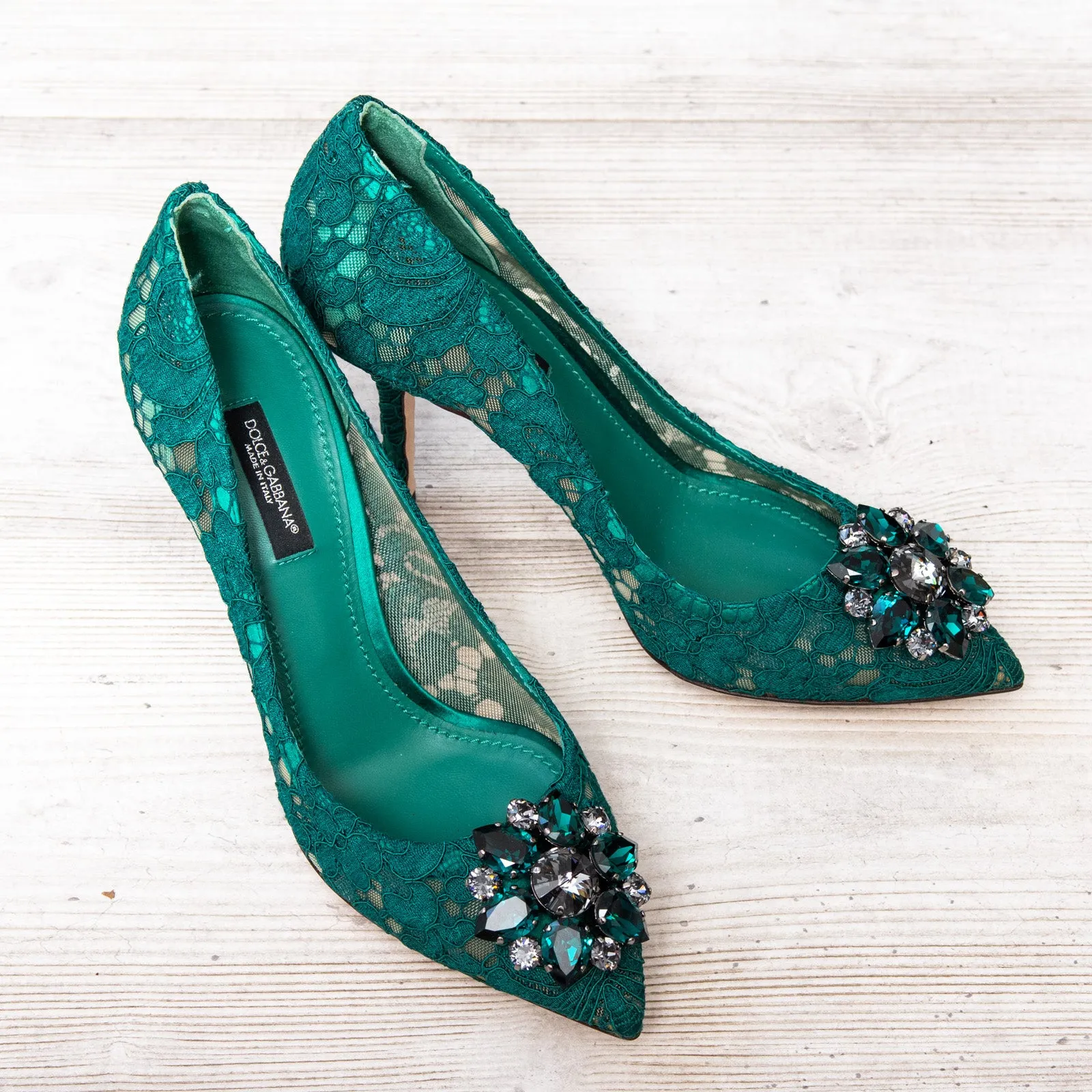 Dolce And Gabbana Green Lace Rainbow Pumps Size 37