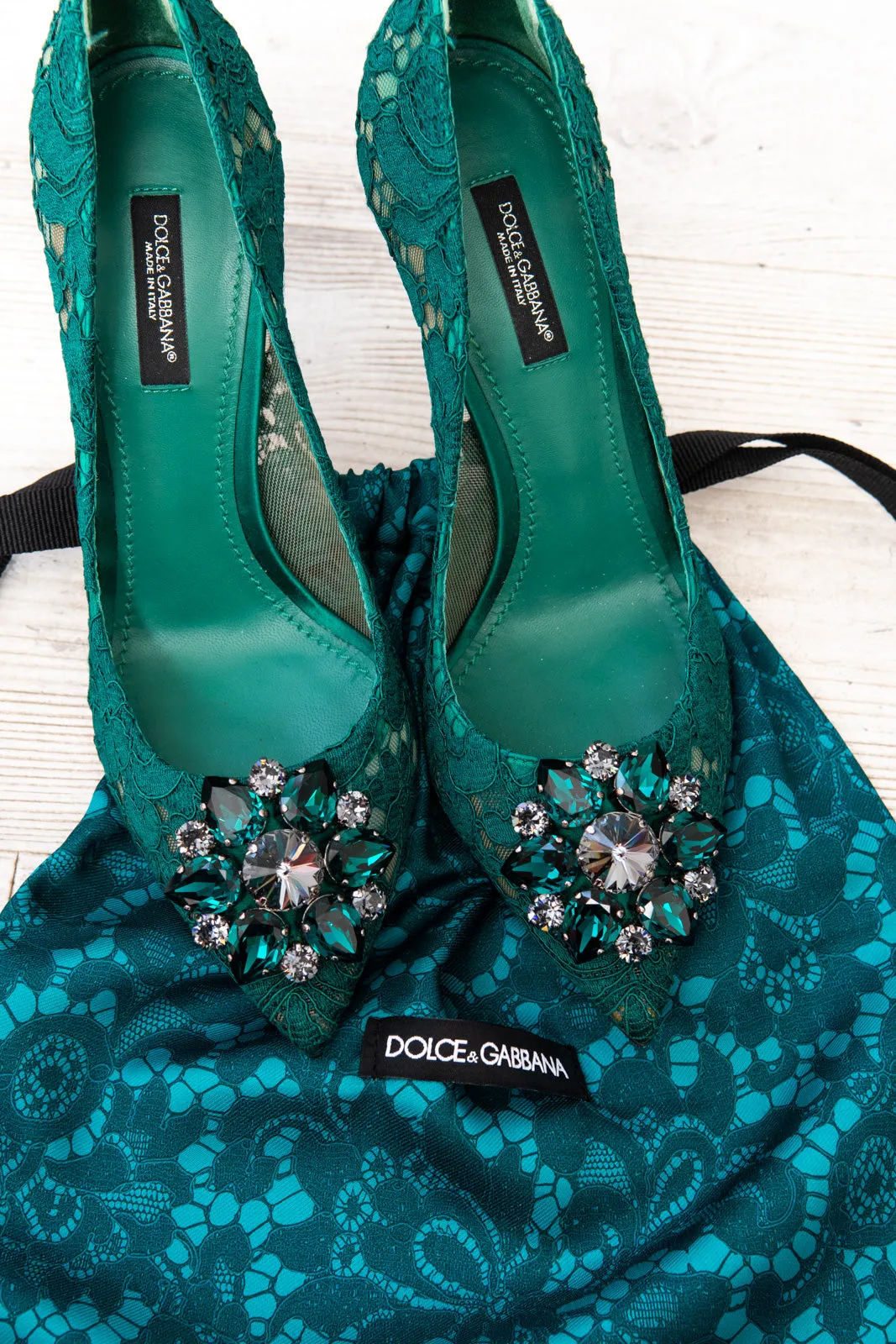 Dolce And Gabbana Green Lace Rainbow Pumps Size 37