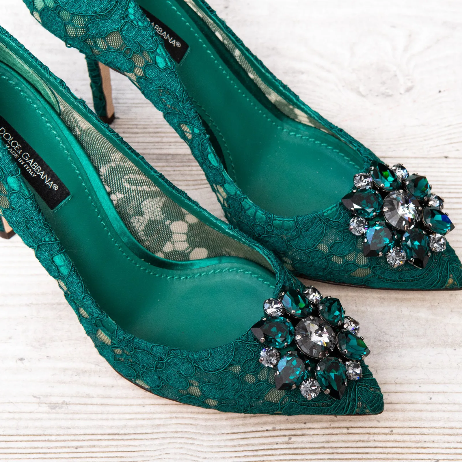 Dolce And Gabbana Green Lace Rainbow Pumps Size 37