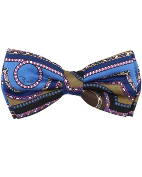 Emilio Pucci Silk Bow Tie Blue Brown Magenta Geometric Pre-Tied - Made In Italy