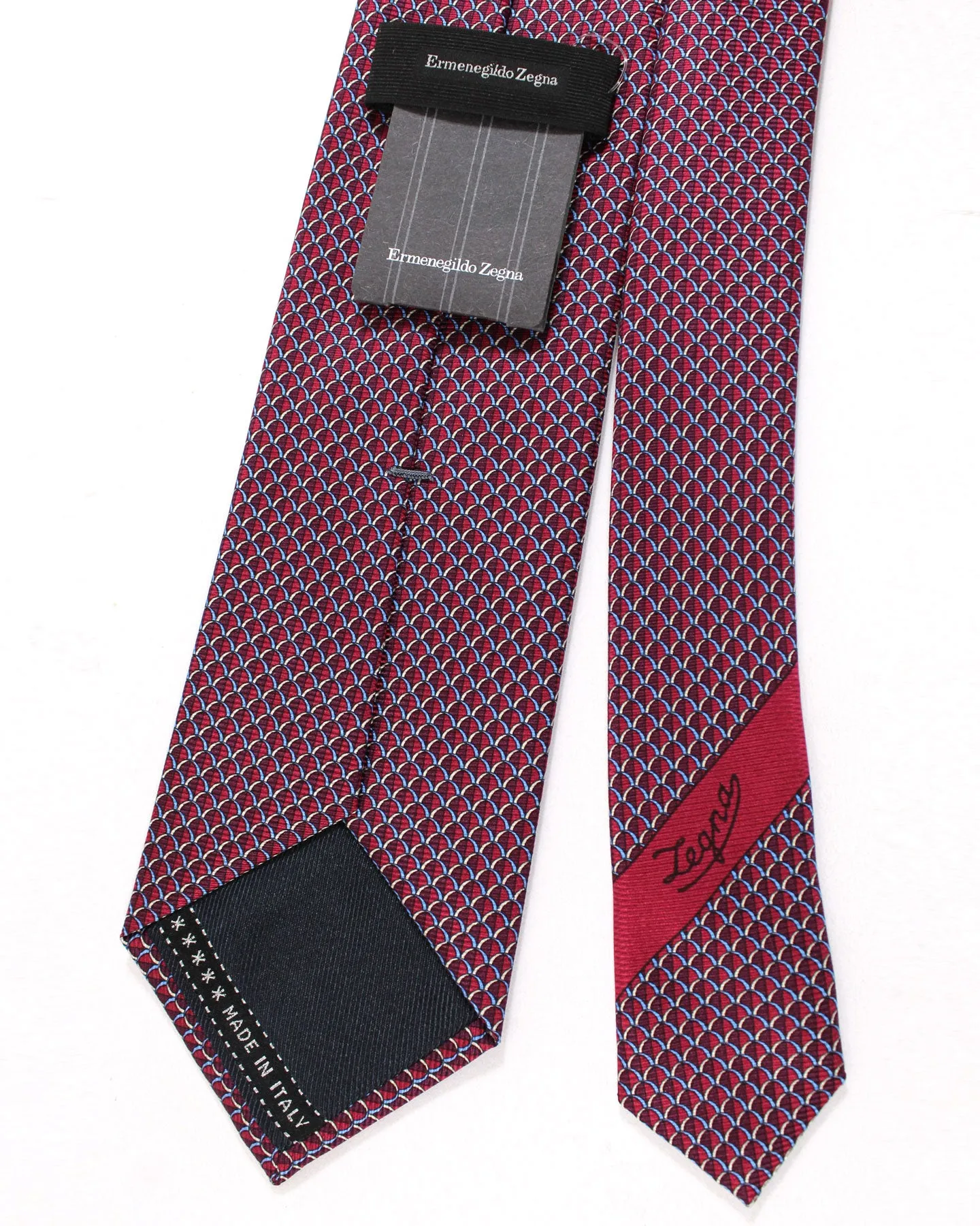 Ermenegildo Zegna Silk Tie Purple Maroon Blue Geometric - Hand Made in Italy