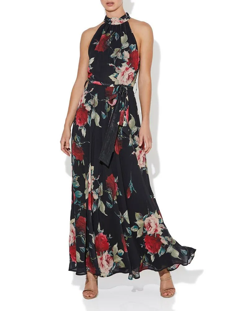 Fifi Rose Print Halter Gown