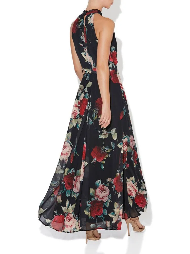 Fifi Rose Print Halter Gown