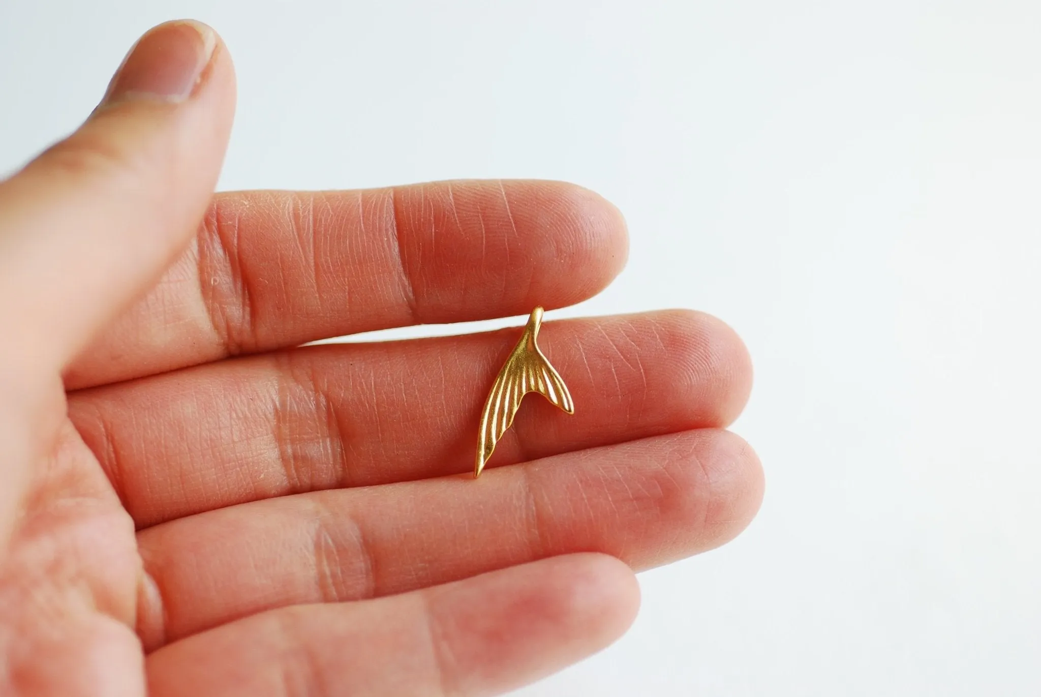 Fish Tail Charm- 18k gold plated over 925 Sterling Silver, Dolphin Whale Fish Mermaid Fin Tail Charm Pendant, Marine Life, Wholesale, 473