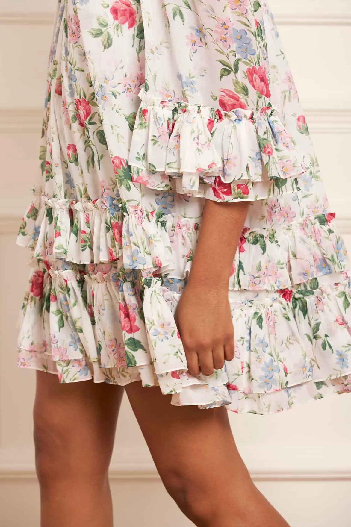 Floral Fantasy Chiffon Off-Shoulder Micro Mini Dress