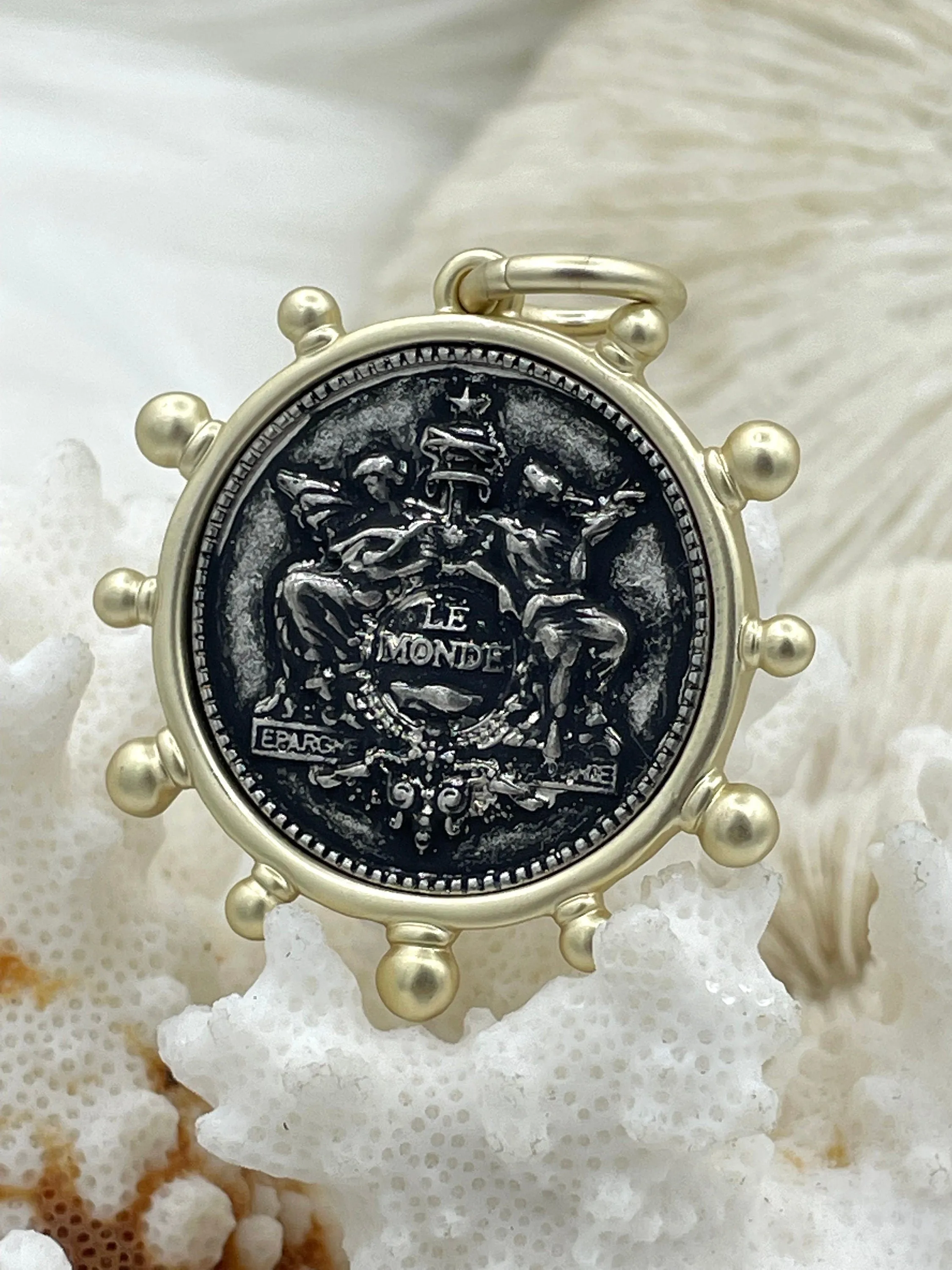 French Coin Pendant, French Angel Life Insurance Replica Coin, Burnished Silver Coin, 4 bezel colors, French Art Deco Coin, Fast Ship