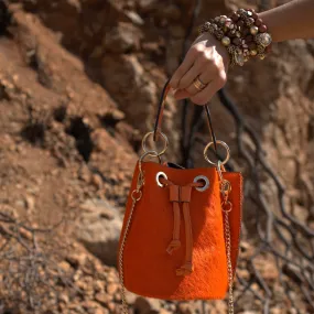 Gabriella Orange Pony Hair Bucket Bag