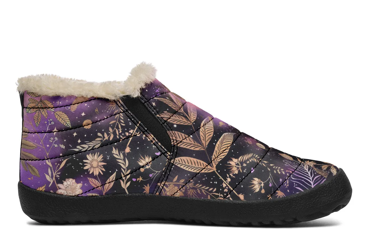 Galactic Bloom Winter Sneakers - Warm & Easy Slip-On Shoes Lined with Vegan Wool with Anti-Slip Soles