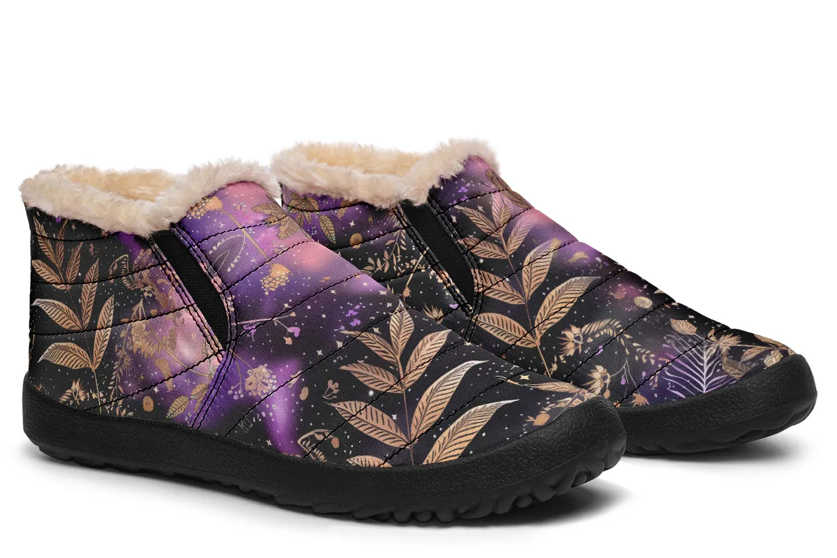 Galactic Bloom Winter Sneakers - Warm & Easy Slip-On Shoes Lined with Vegan Wool with Anti-Slip Soles