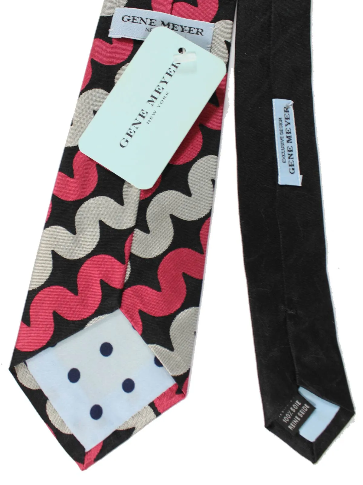 Gene Meyer Tie Gray Dark Pink Design - Hand Made in Italy