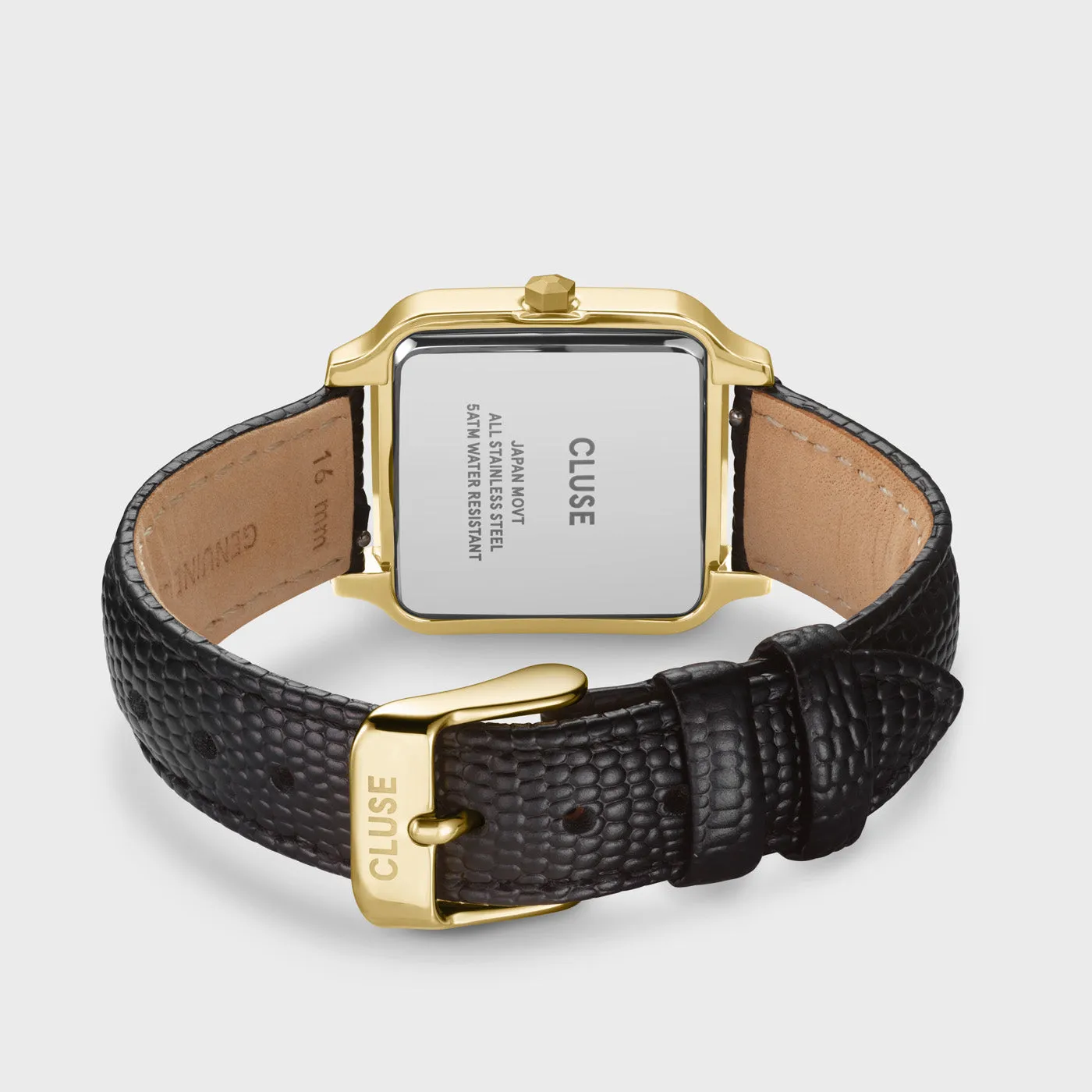 Gracieuse Watch Leather, Black Lizard, Gold Colour