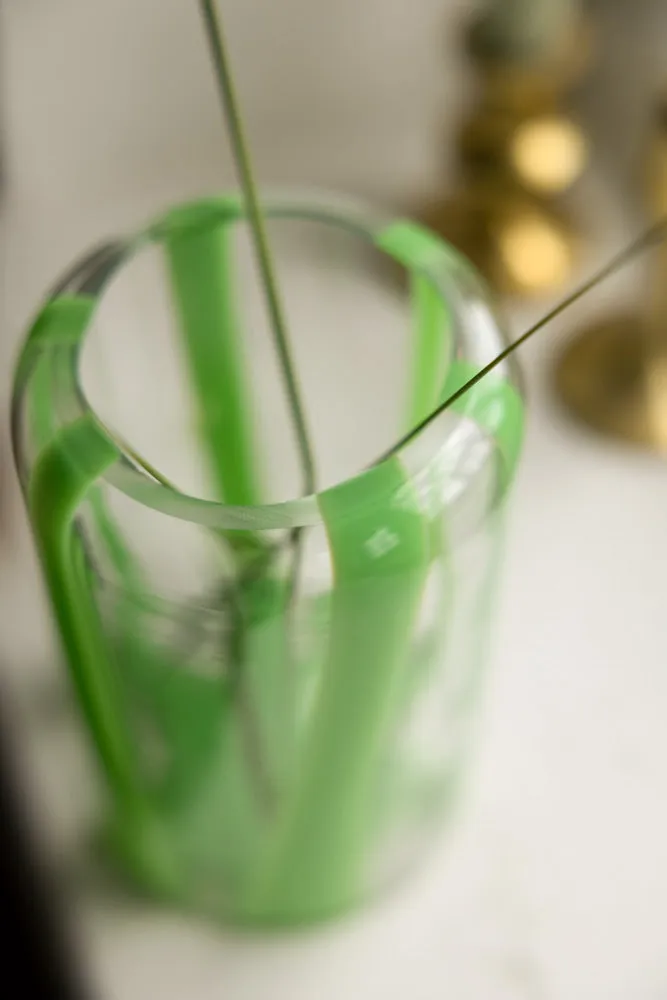 Green Striped Glass Vase