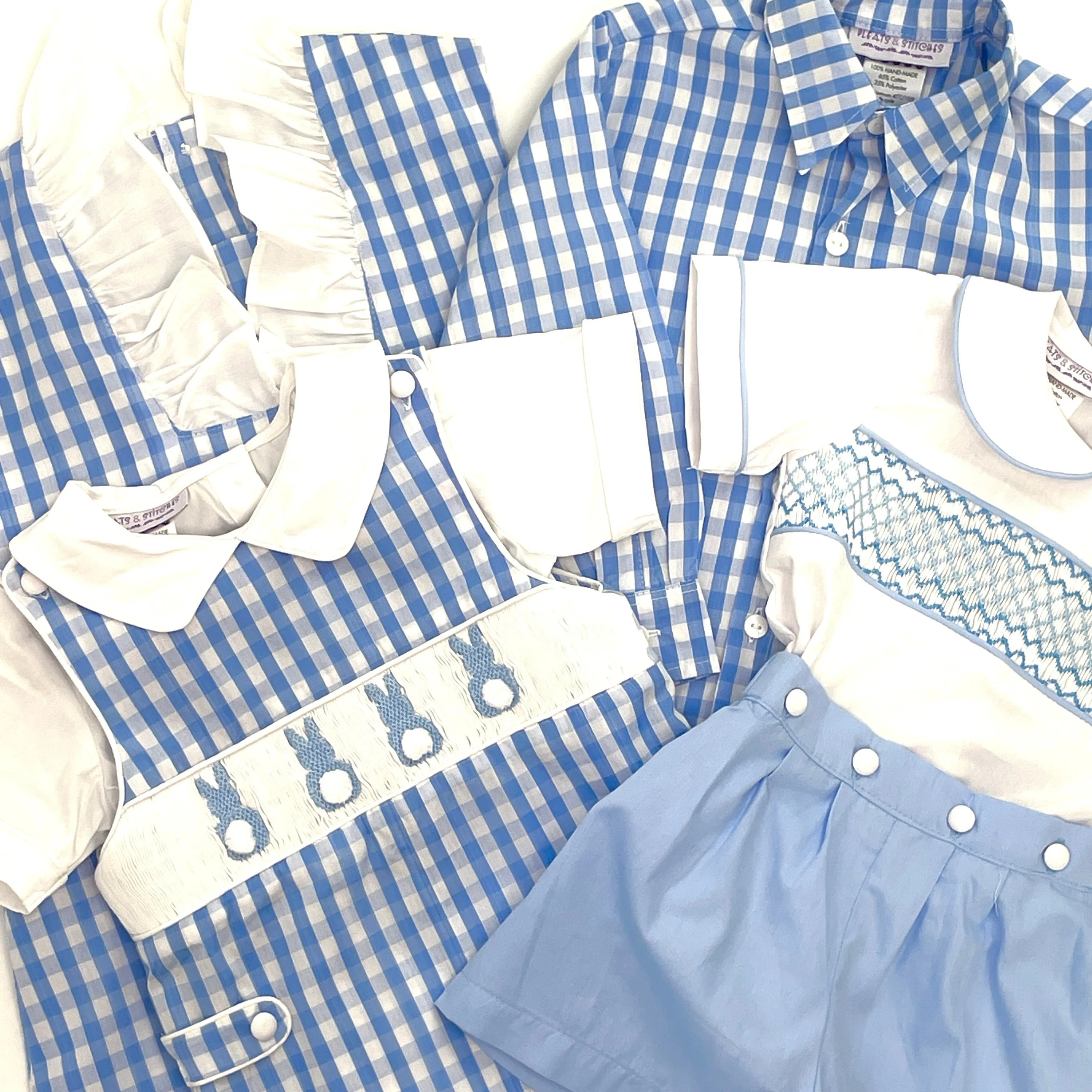 Heirloom Smocked Shirt with button on Shorts in Blue