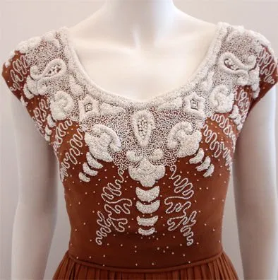 HELEN ROSE 1950s Beaded Chiffon Cocktail Dress