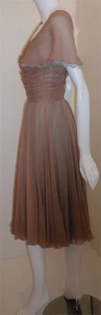 HELEN ROSE Beige Silk Chiffon Cocktaiil Dress