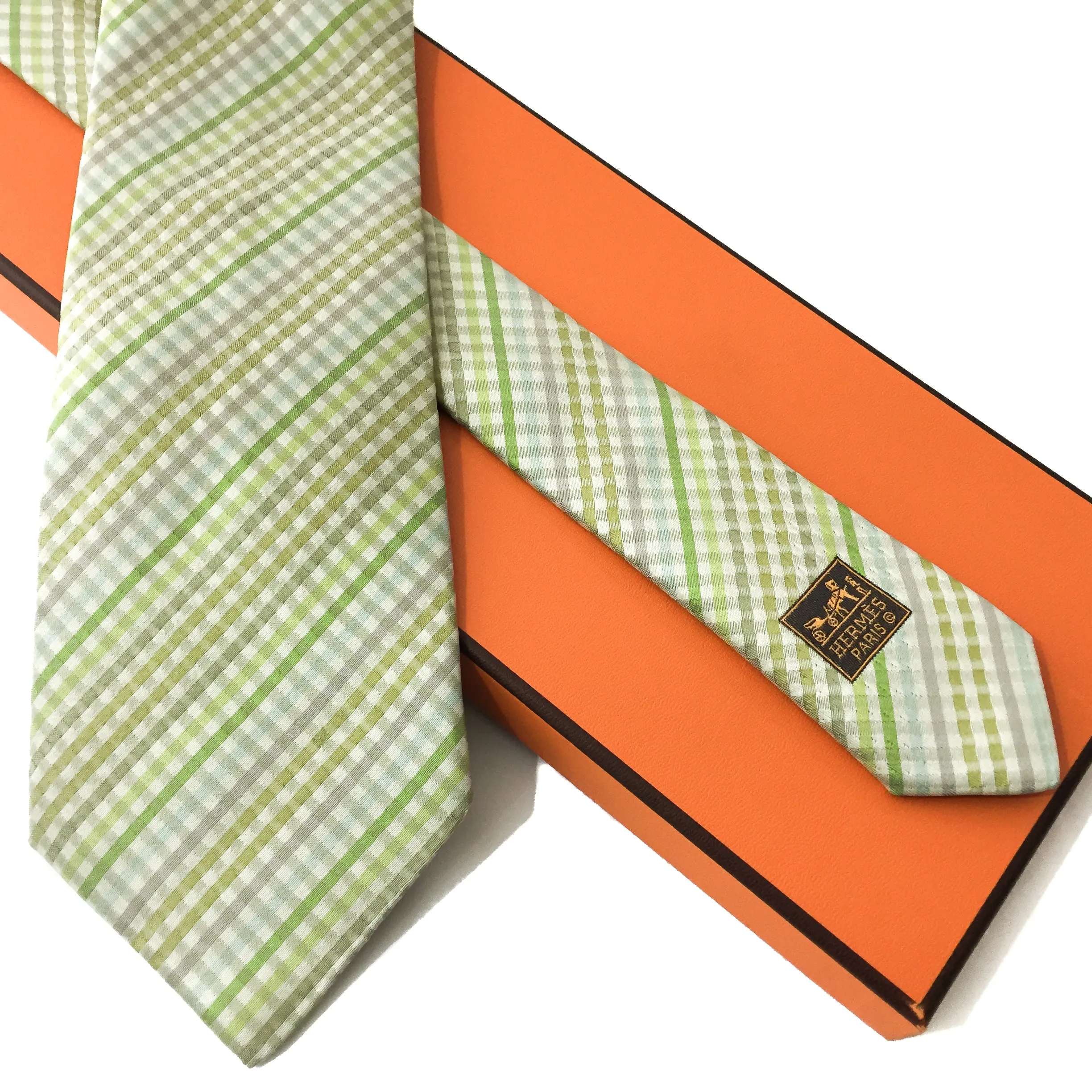 Hermes Silk Necktie Faconnee Plaid w/Box