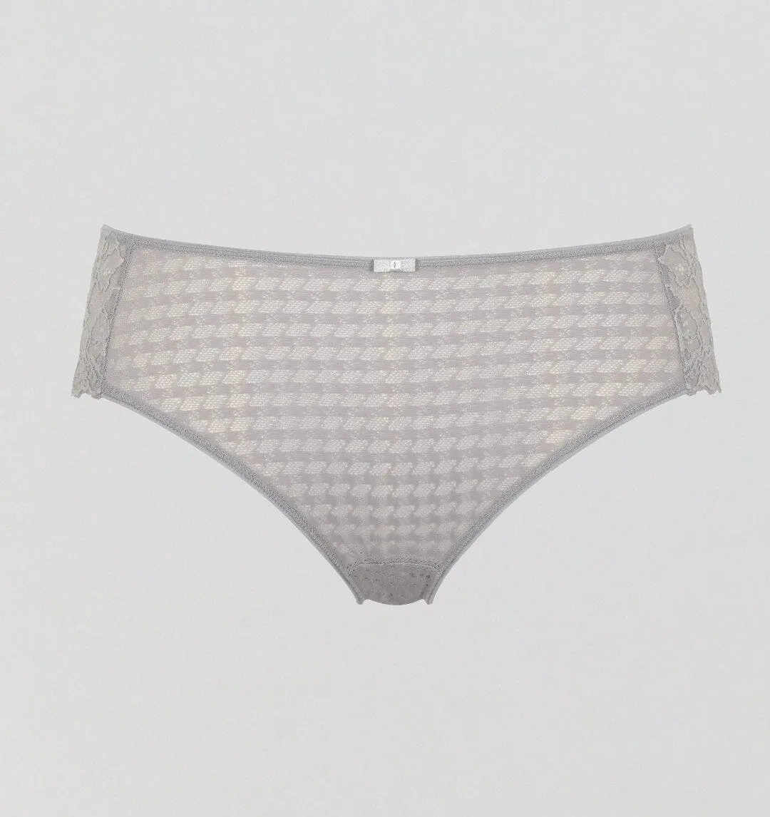 Houndstooth & floral lace french knicker [Silver]