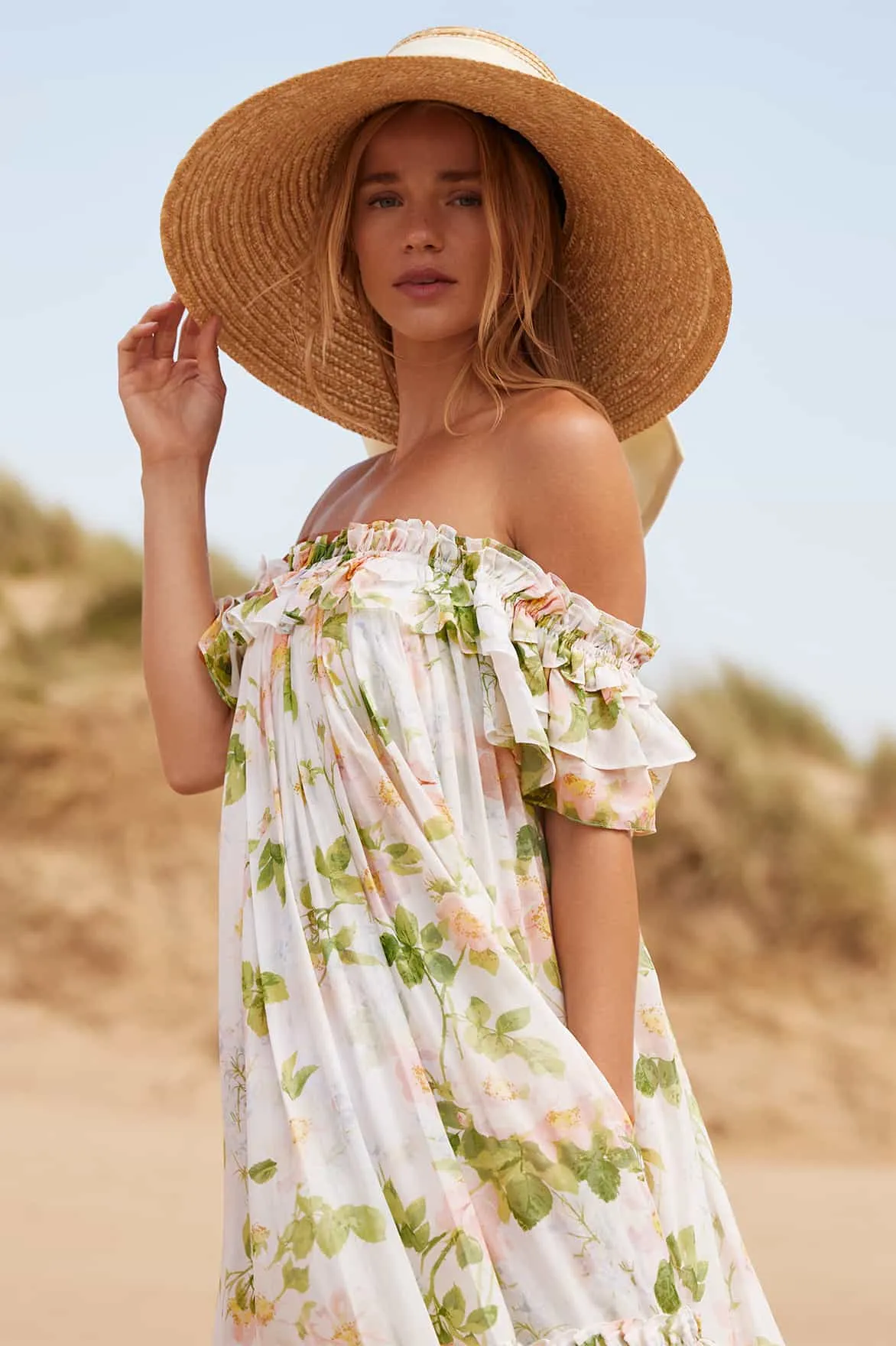 Immortal Rose Aria Chiffon Off-Shoulder Ankle Gown