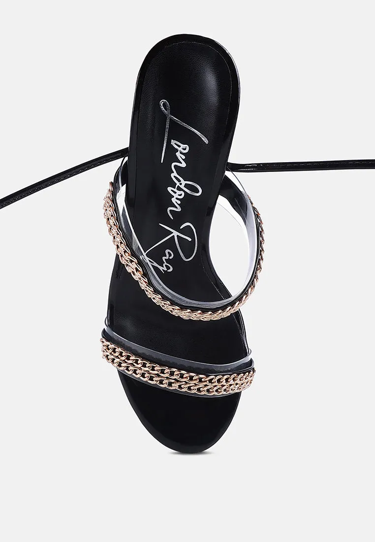 Indulgence Metal Chain Lace Up Chunky Sandals By Ruw