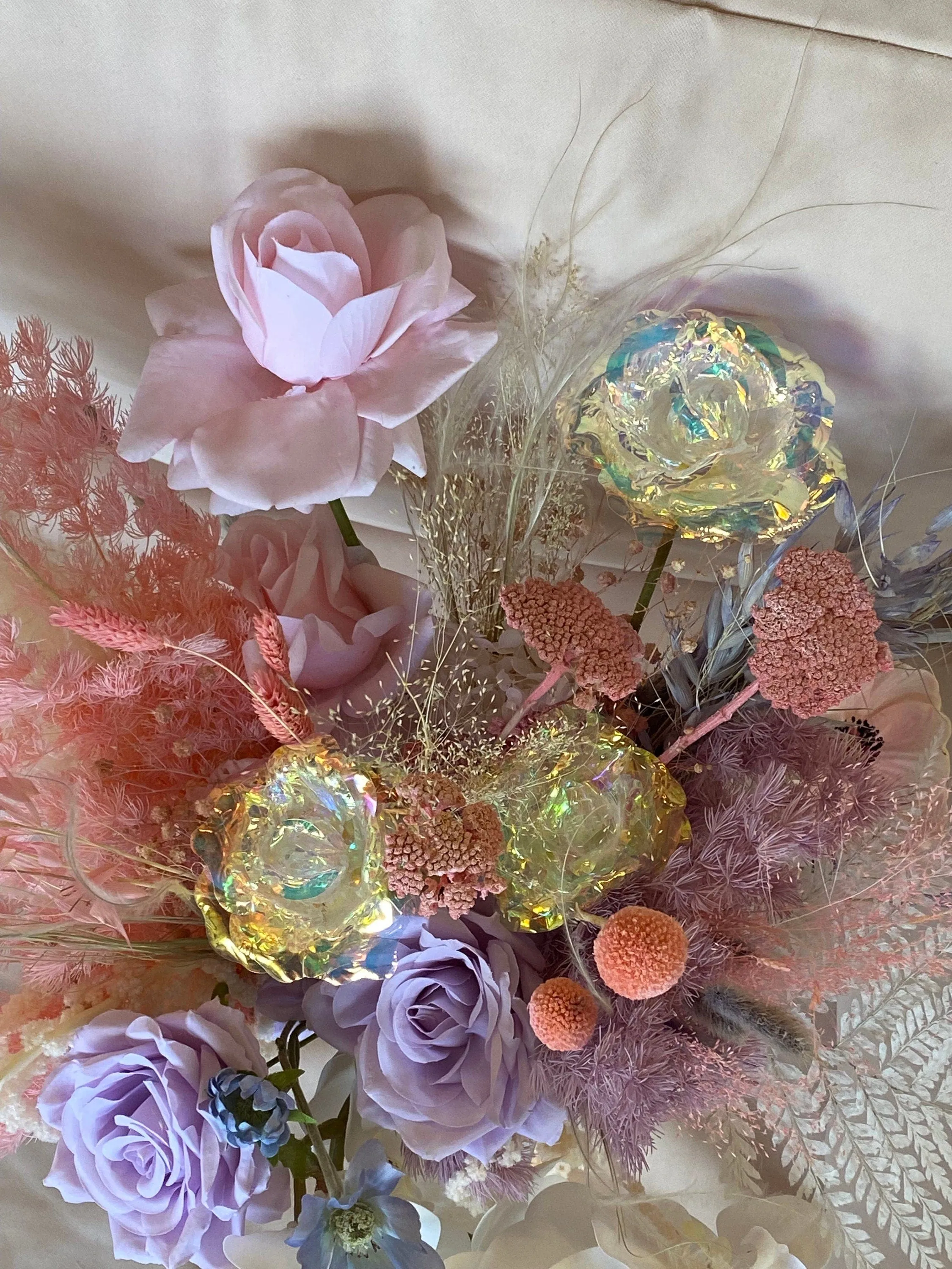 Iridescent Rose and Pastel Boho Flower Bouquet / Boho Dream Bouquet / Amaranthus Bouquet / Fern Bouquet / Pampas Grass Bouquet