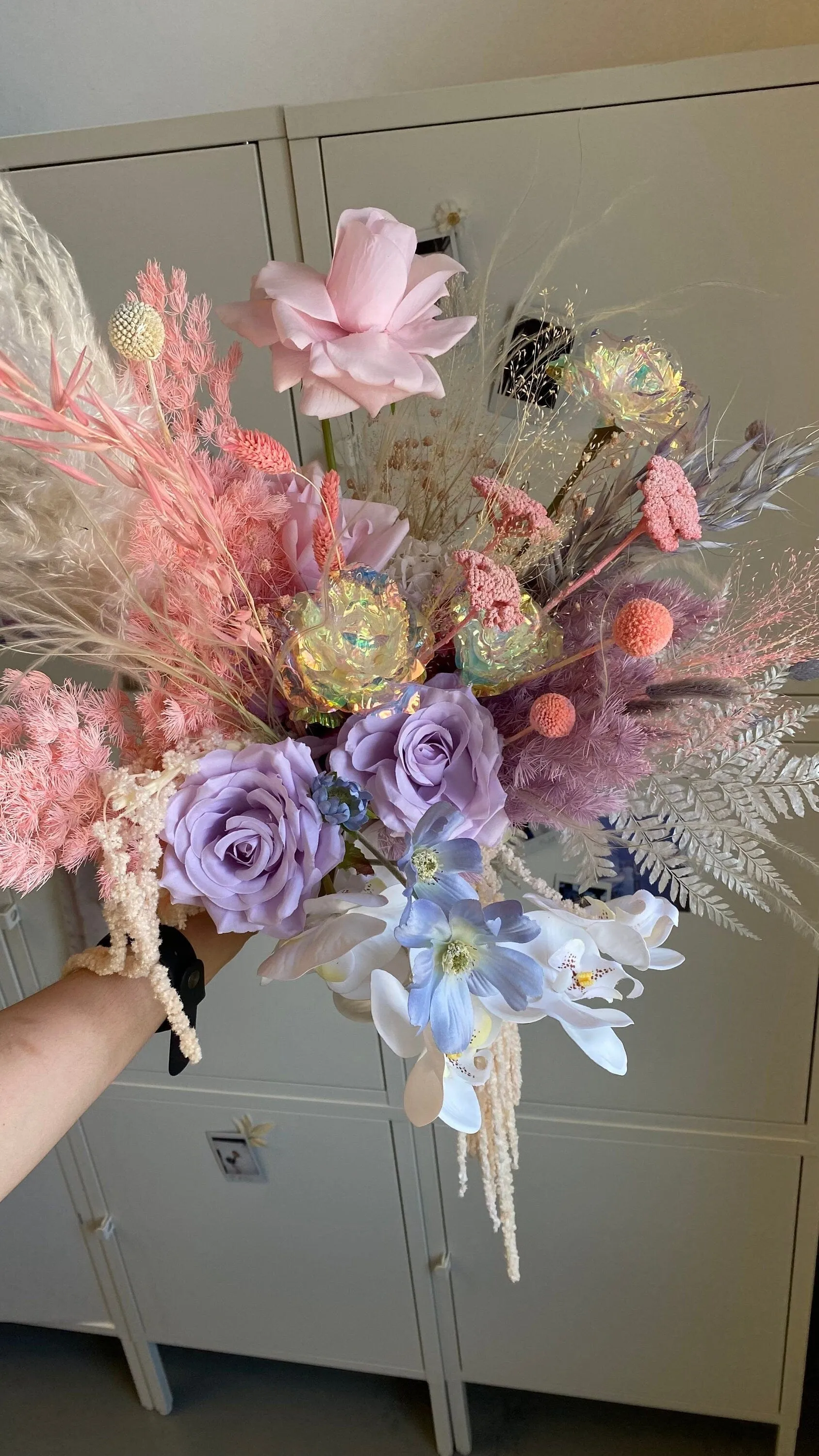 Iridescent Rose and Pastel Boho Flower Bouquet / Boho Dream Bouquet / Amaranthus Bouquet / Fern Bouquet / Pampas Grass Bouquet