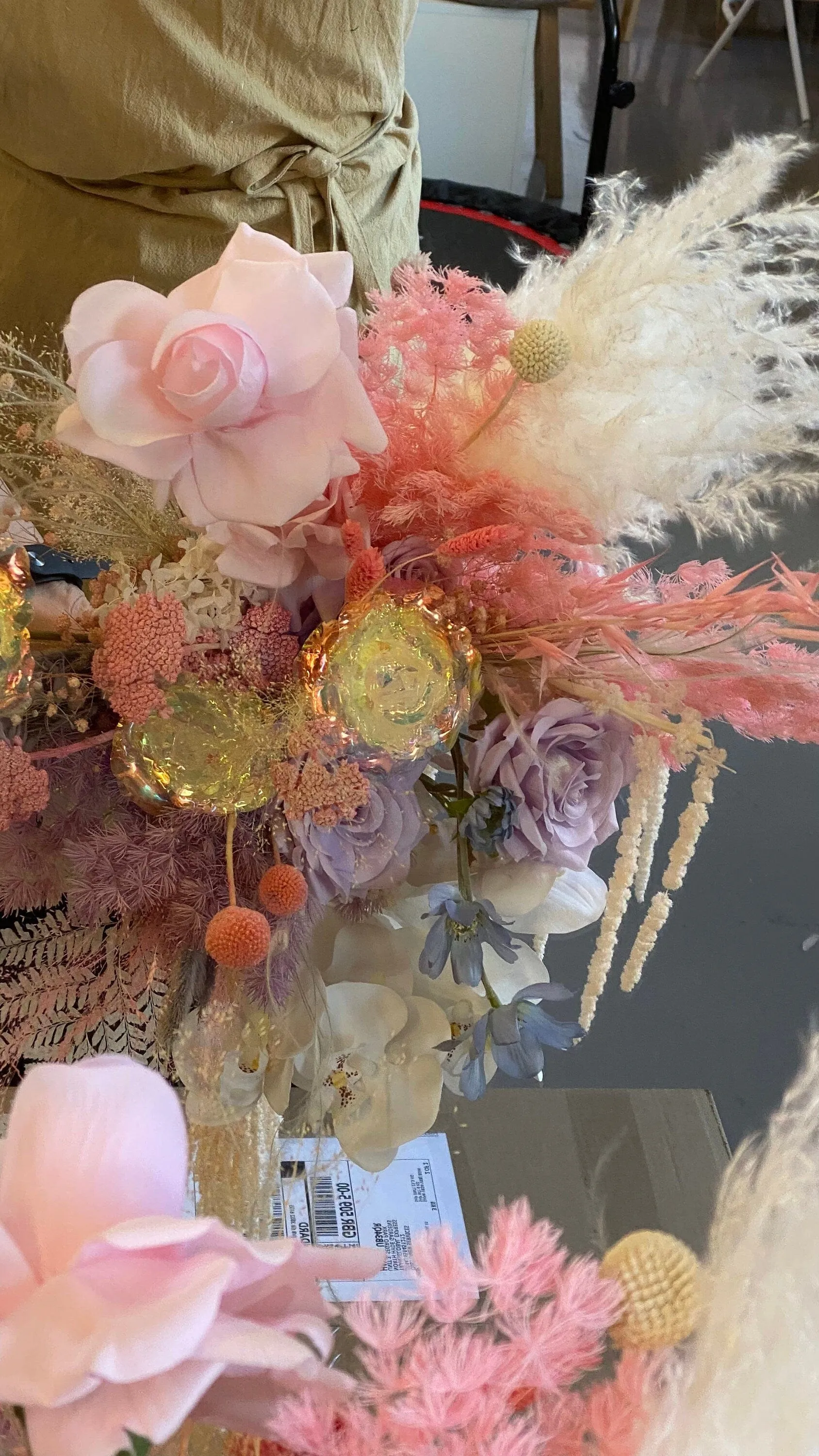 Iridescent Rose and Pastel Boho Flower Bouquet / Boho Dream Bouquet / Amaranthus Bouquet / Fern Bouquet / Pampas Grass Bouquet