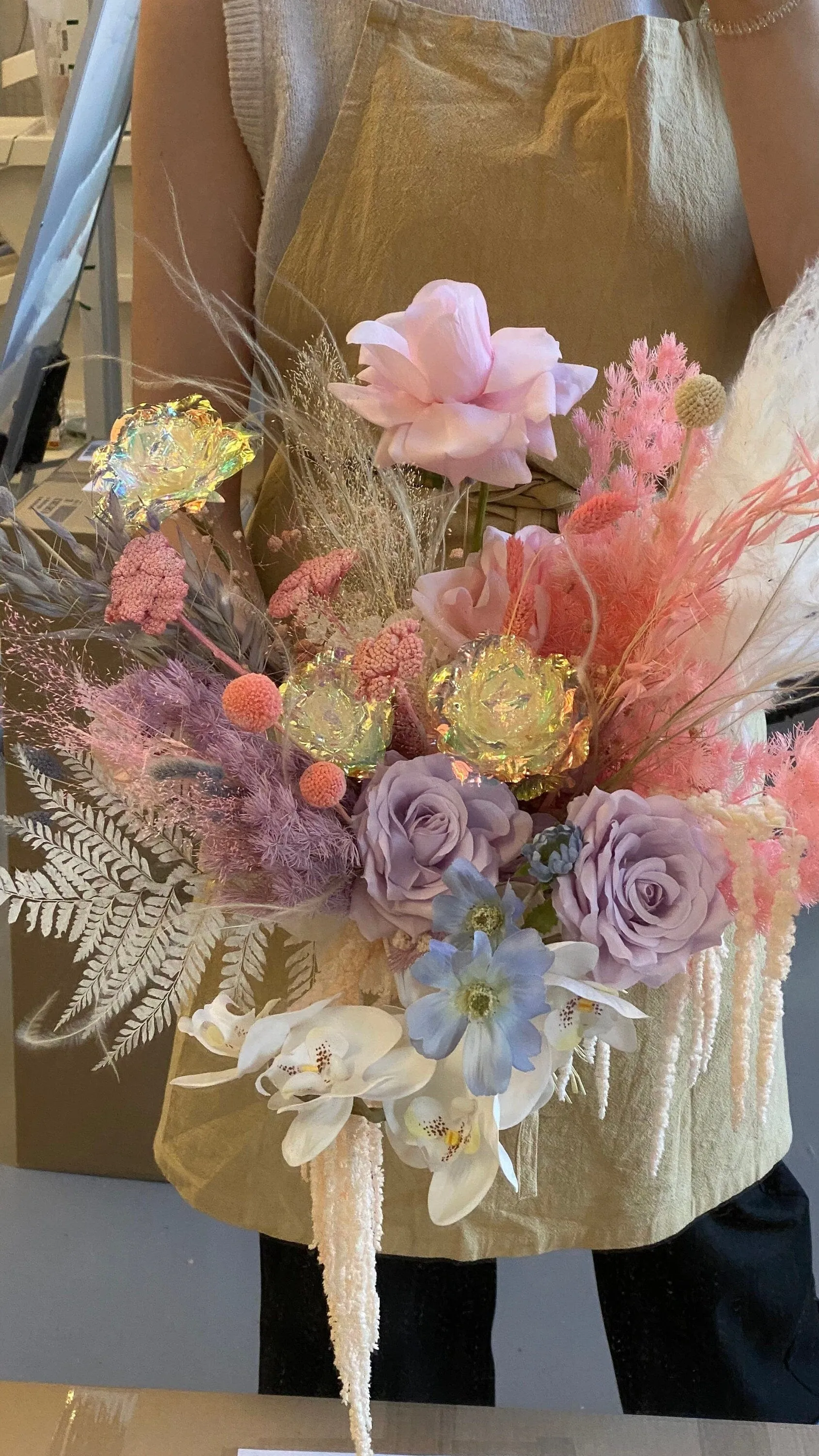 Iridescent Rose and Pastel Boho Flower Bouquet / Boho Dream Bouquet / Amaranthus Bouquet / Fern Bouquet / Pampas Grass Bouquet