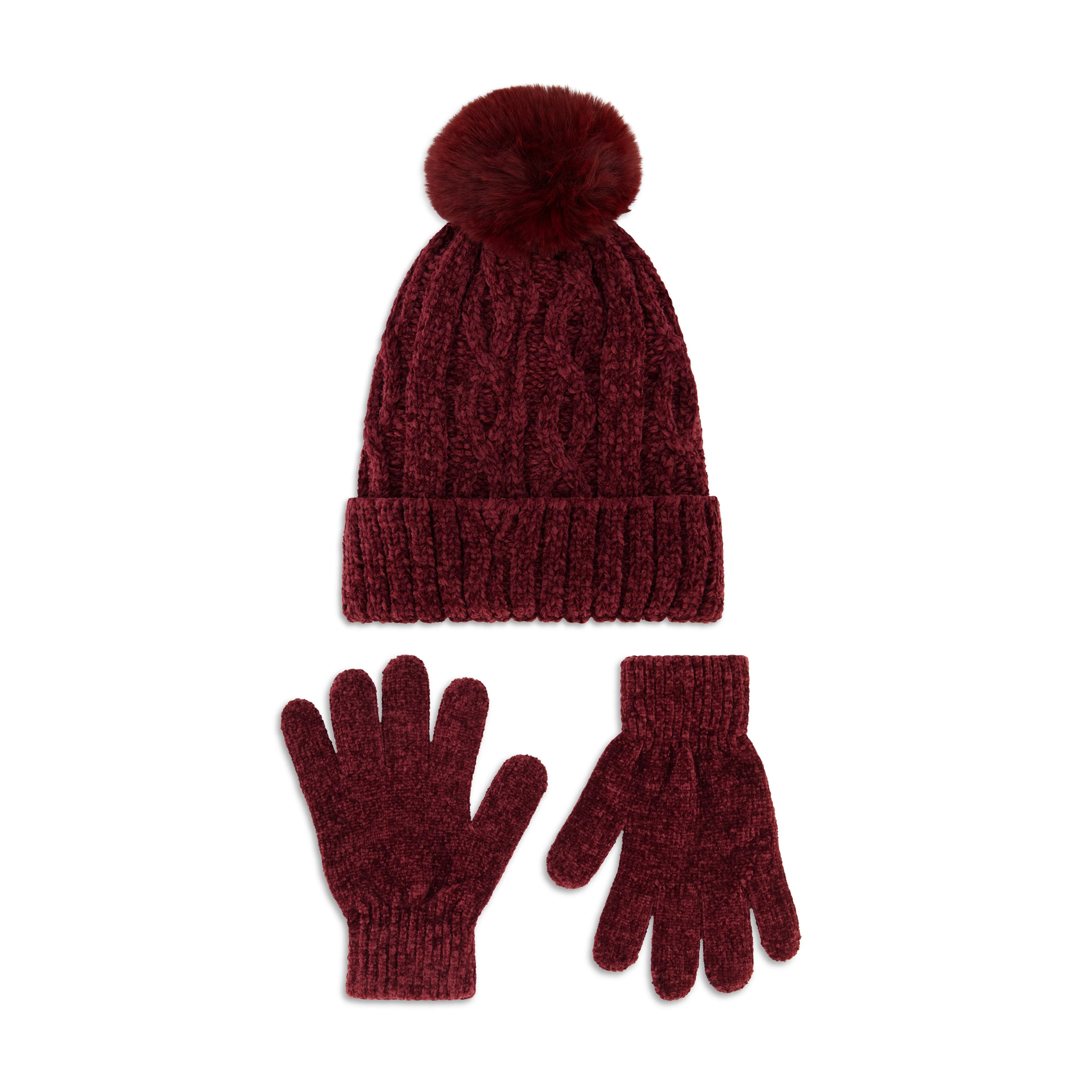 Laundry by Shelli Segal Women's Chenille Cable Beanie with Faux Pom and Glove Set