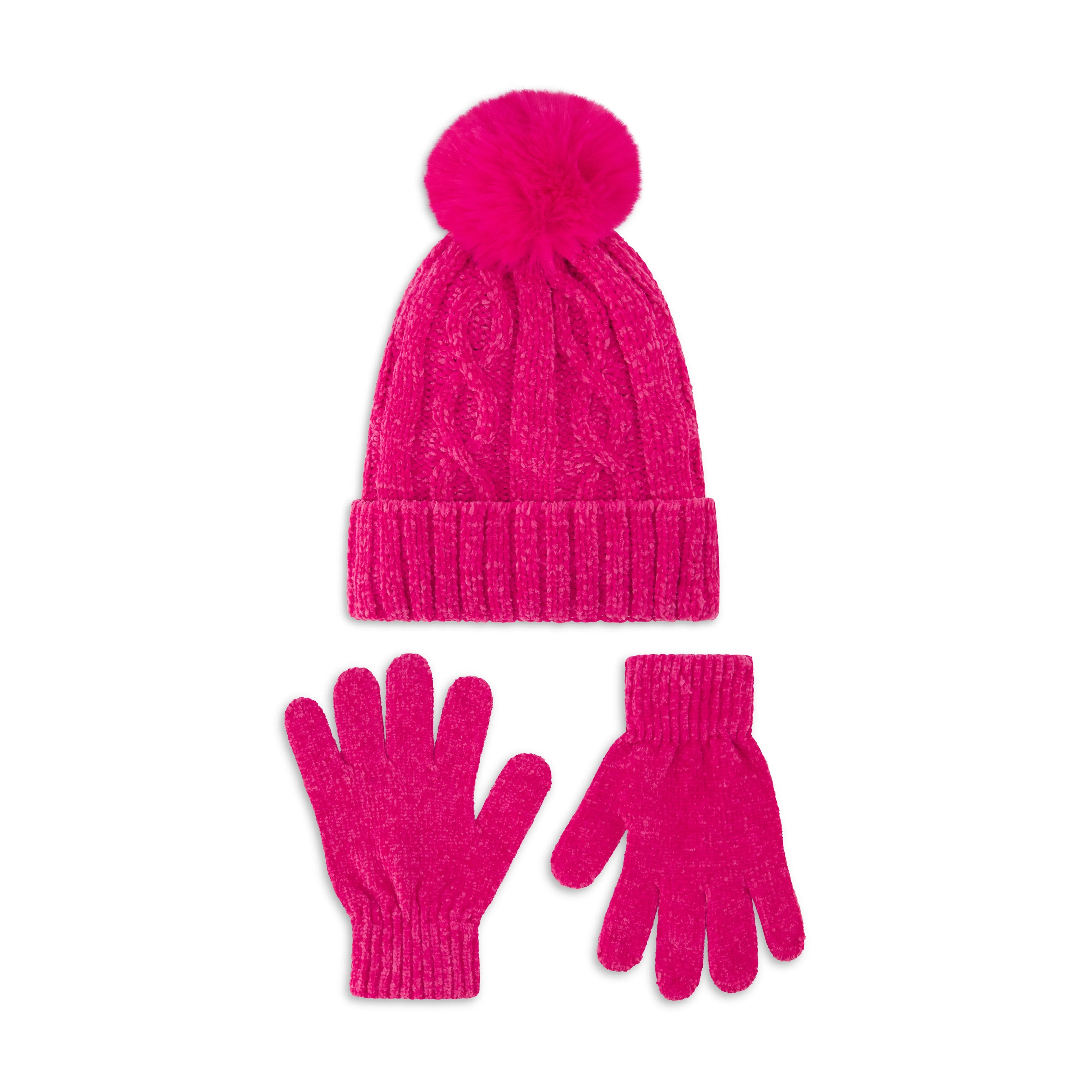 Laundry by Shelli Segal Women's Chenille Cable Beanie with Faux Pom and Glove Set