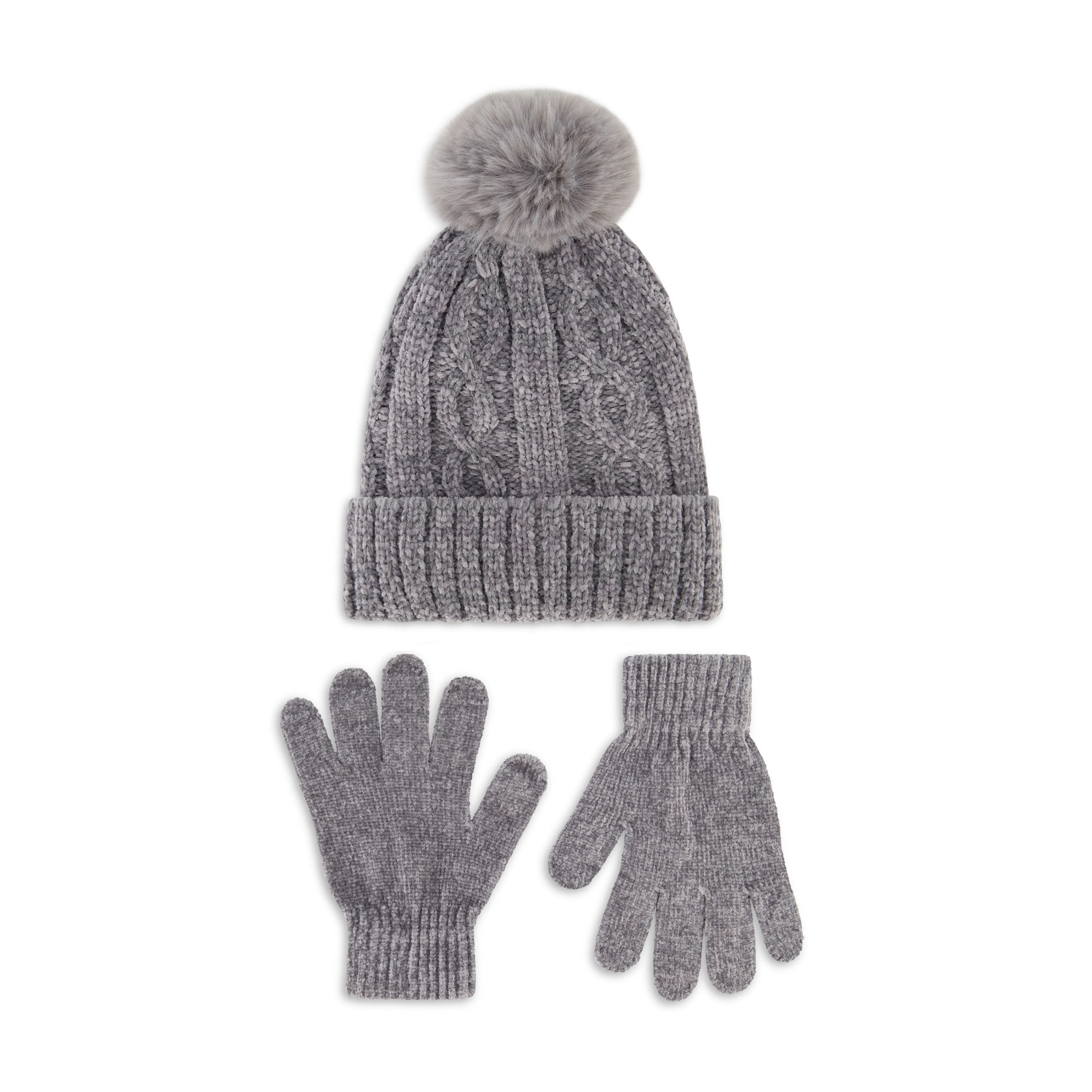 Laundry by Shelli Segal Women's Chenille Cable Beanie with Faux Pom and Glove Set