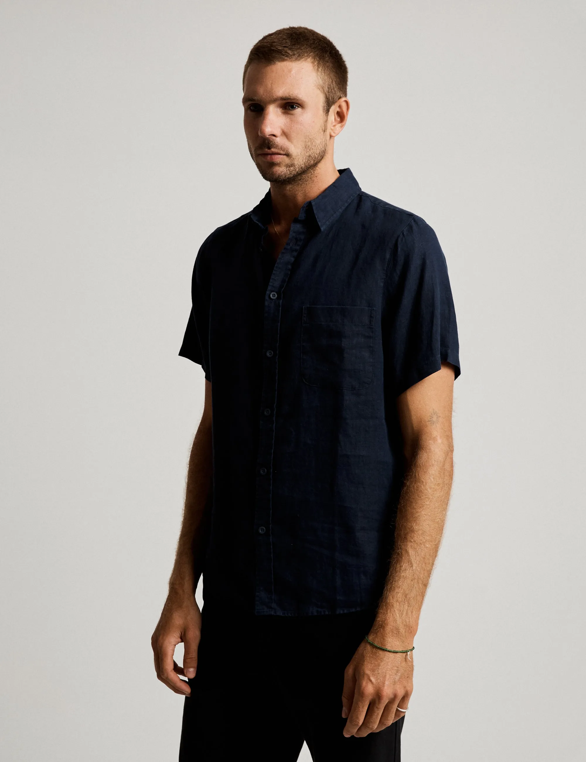 Linen Short Sleeve Shirt - Navy