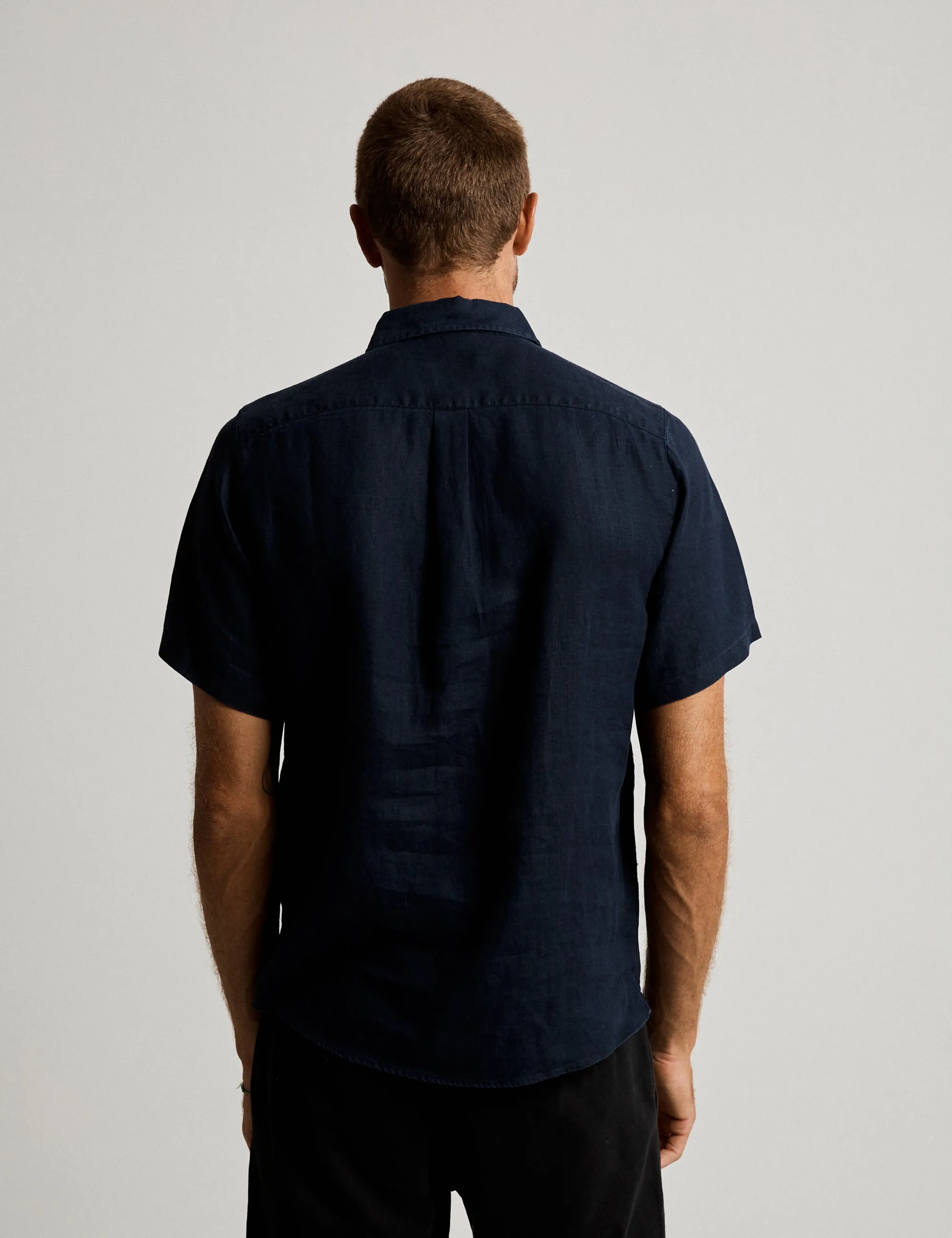 Linen Short Sleeve Shirt - Navy