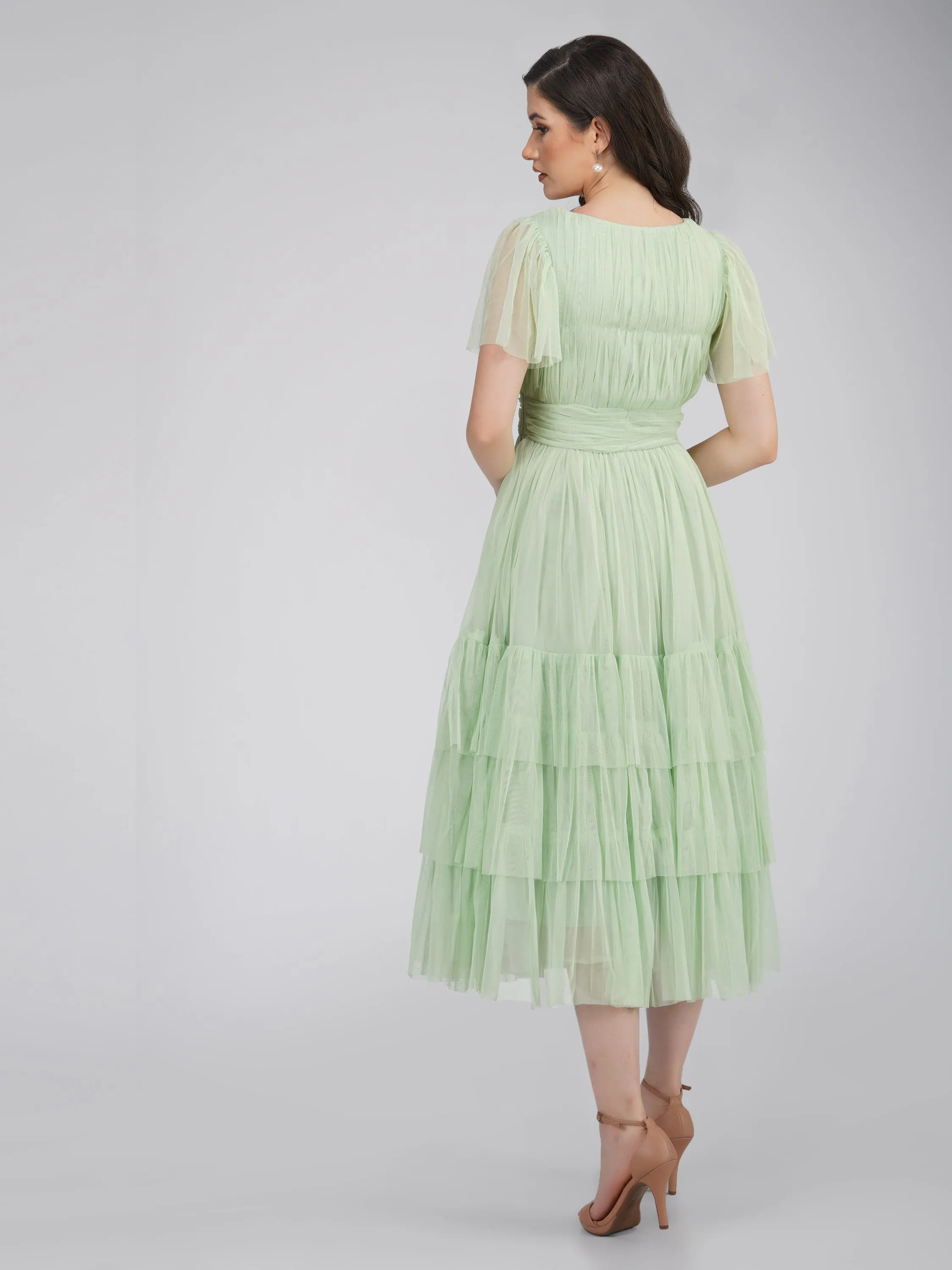 Madison Sage Green Tulle Bridesmaid Midi Dress