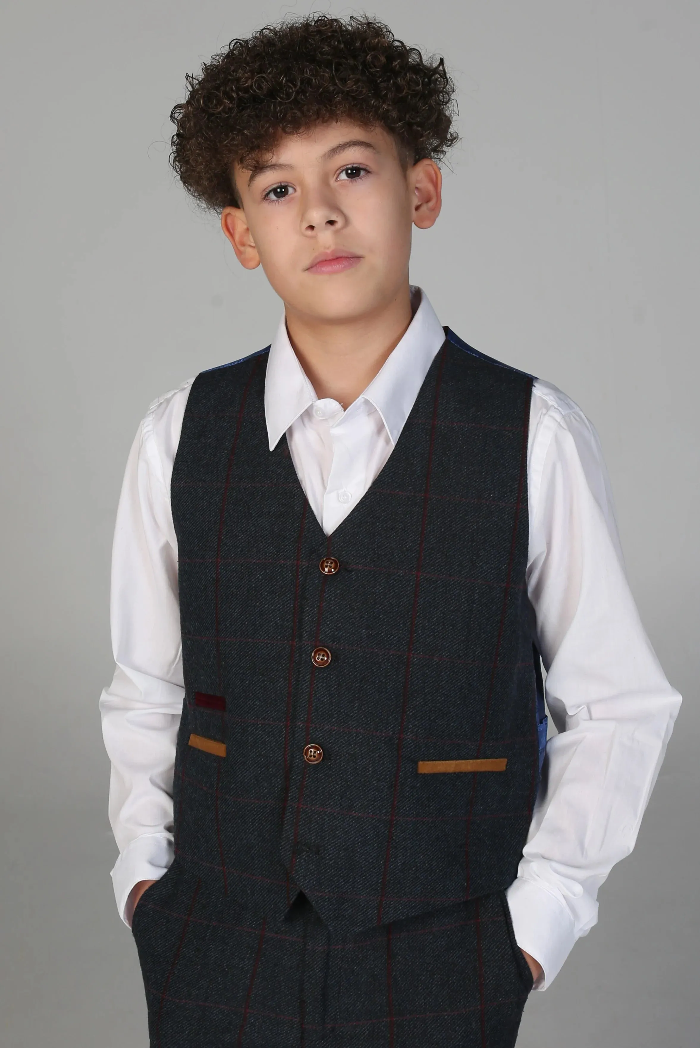 Madrid - Boys 3 Piece Navy Tweed Check Suit