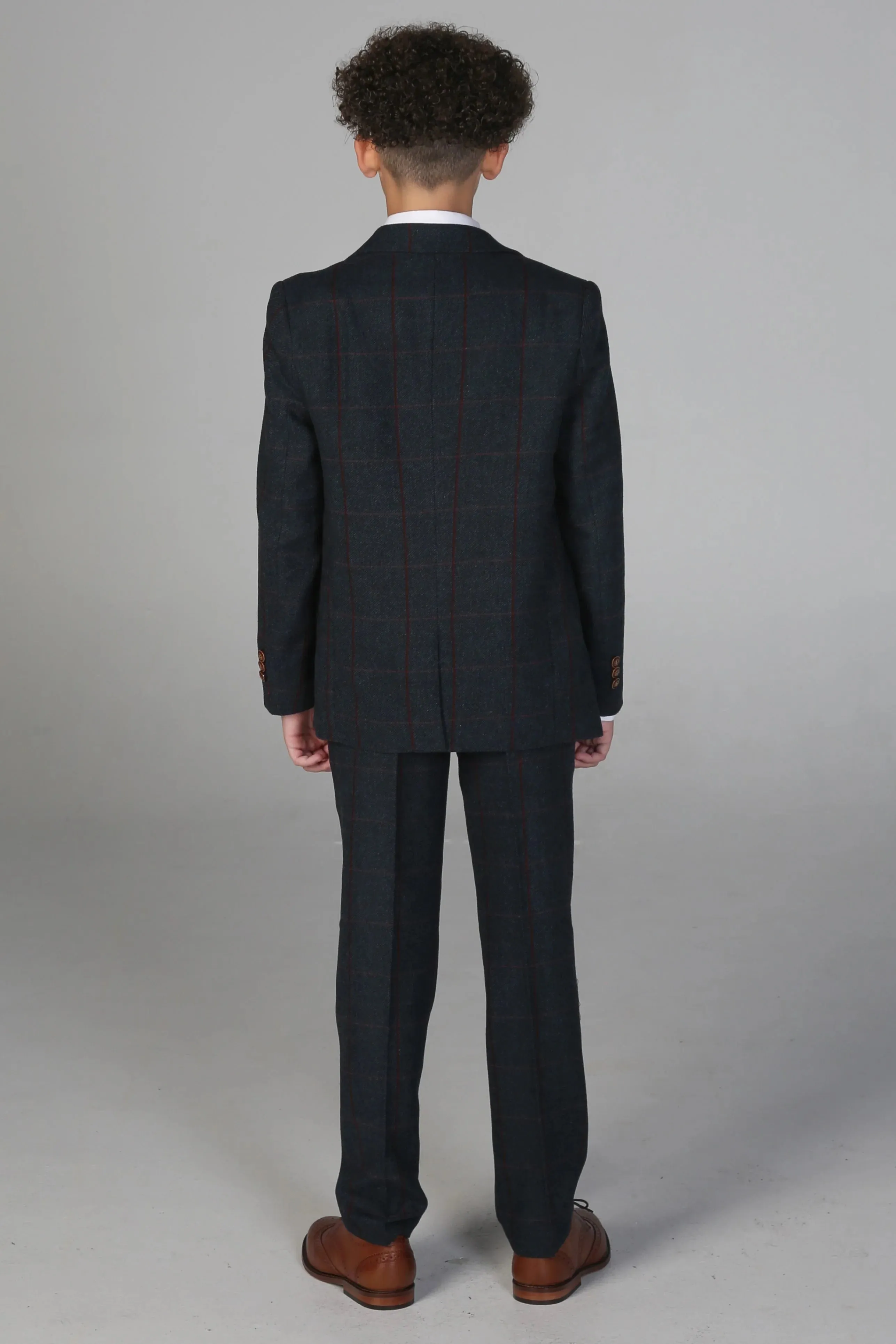 Madrid - Boys 3 Piece Navy Tweed Check Suit