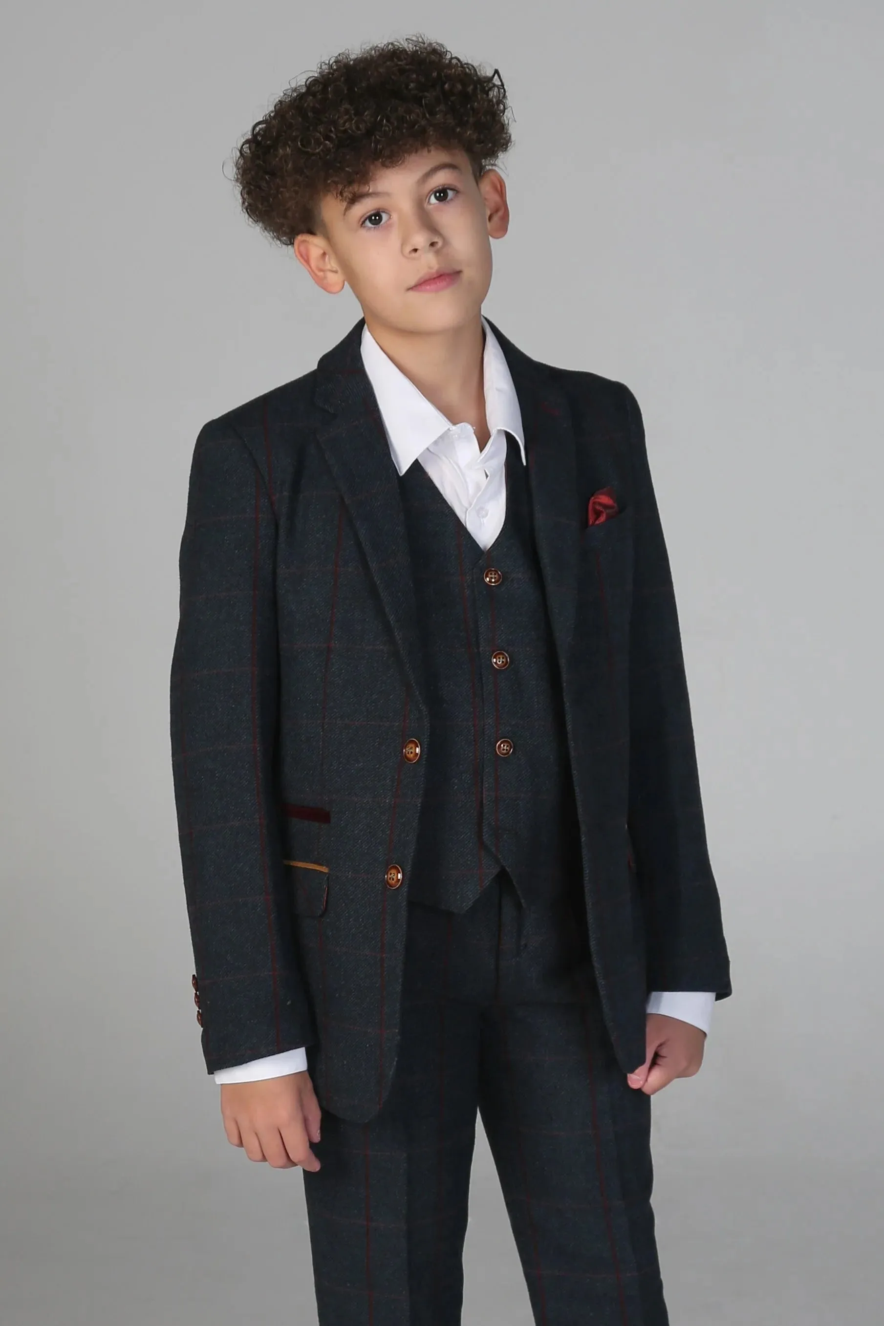 Madrid - Boys 3 Piece Navy Tweed Check Suit