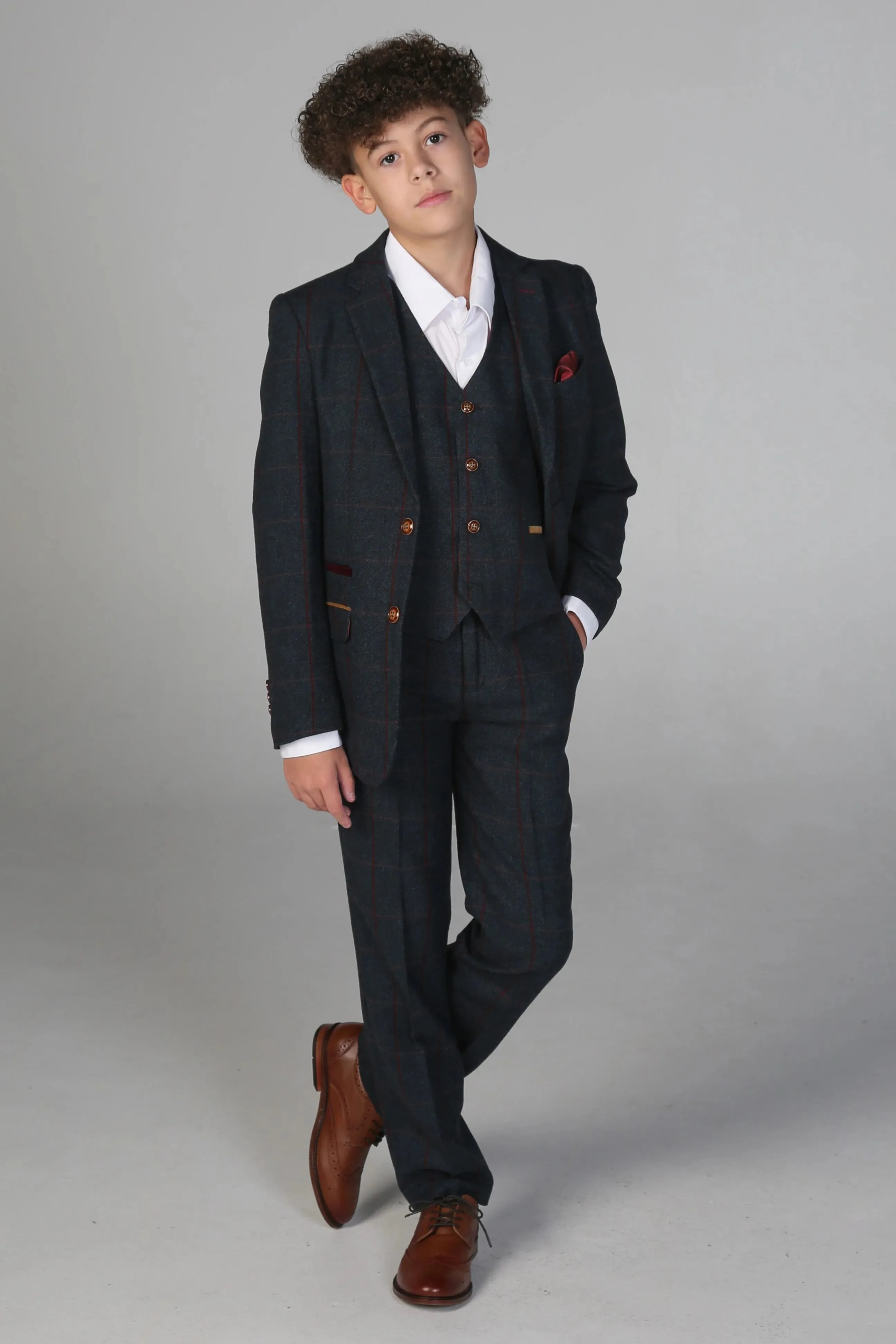 Madrid - Boys 3 Piece Navy Tweed Check Suit