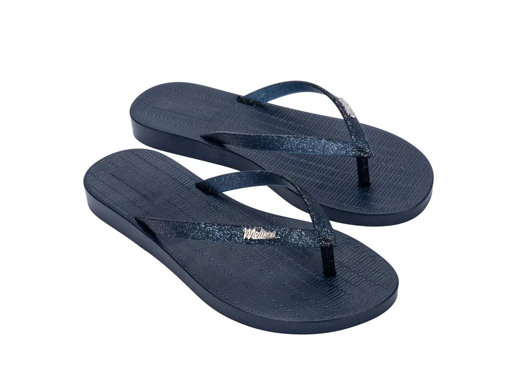 Melissa Sun Venice Shiny AD Blue Flat Flipflops