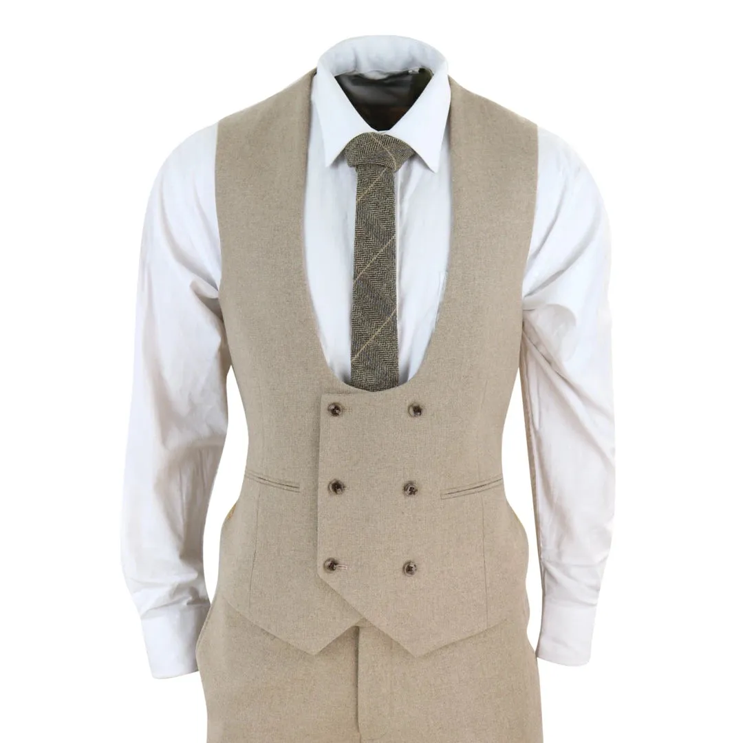 Men' 3 Piece Suit Tan Brown Double Breasted